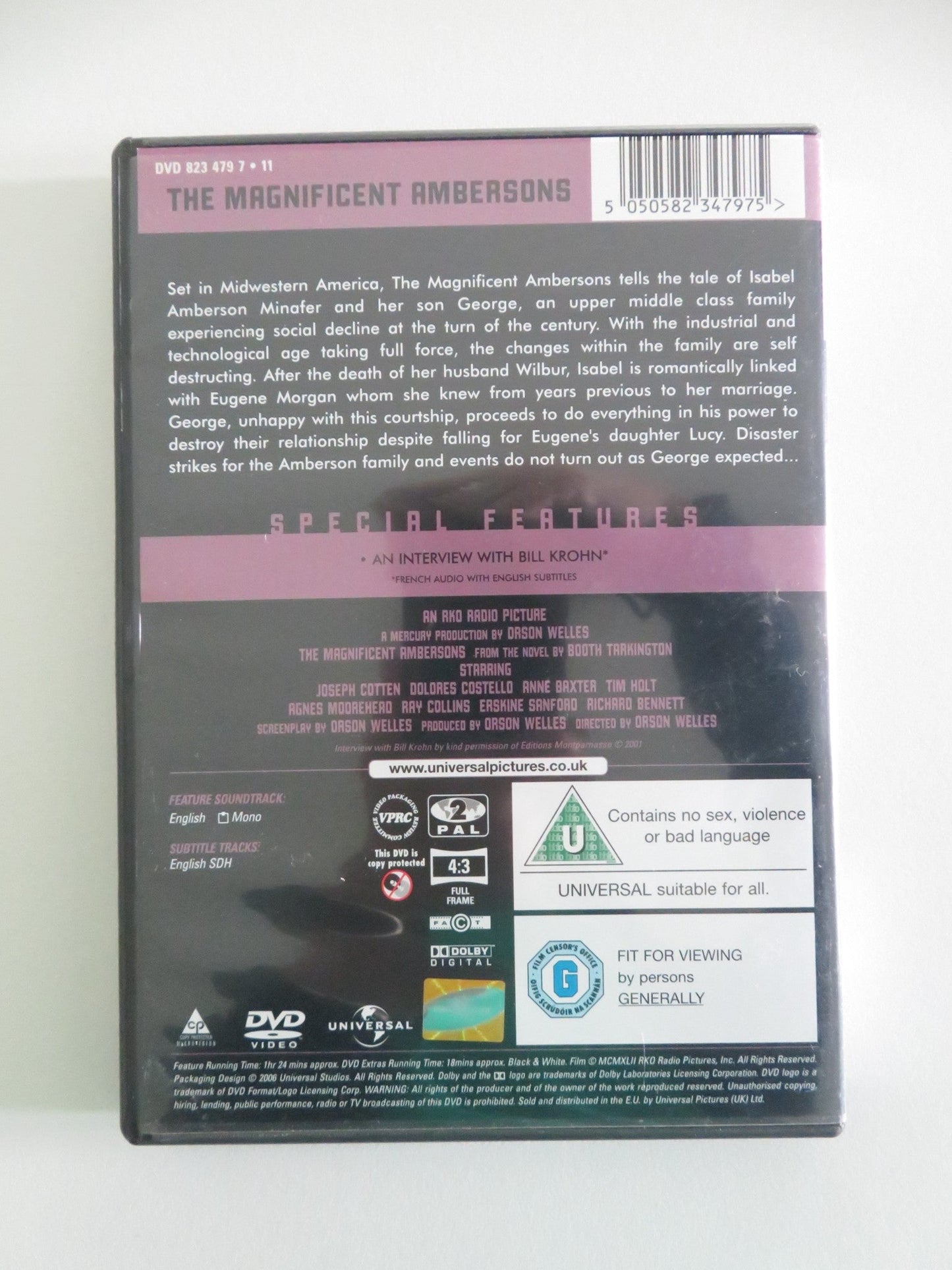 THE MAGNIFICENT AMBERSONS (DVD) JOSEPH COTTEN DOLORES COSTELLO 1942 REGION 2 Movie posters