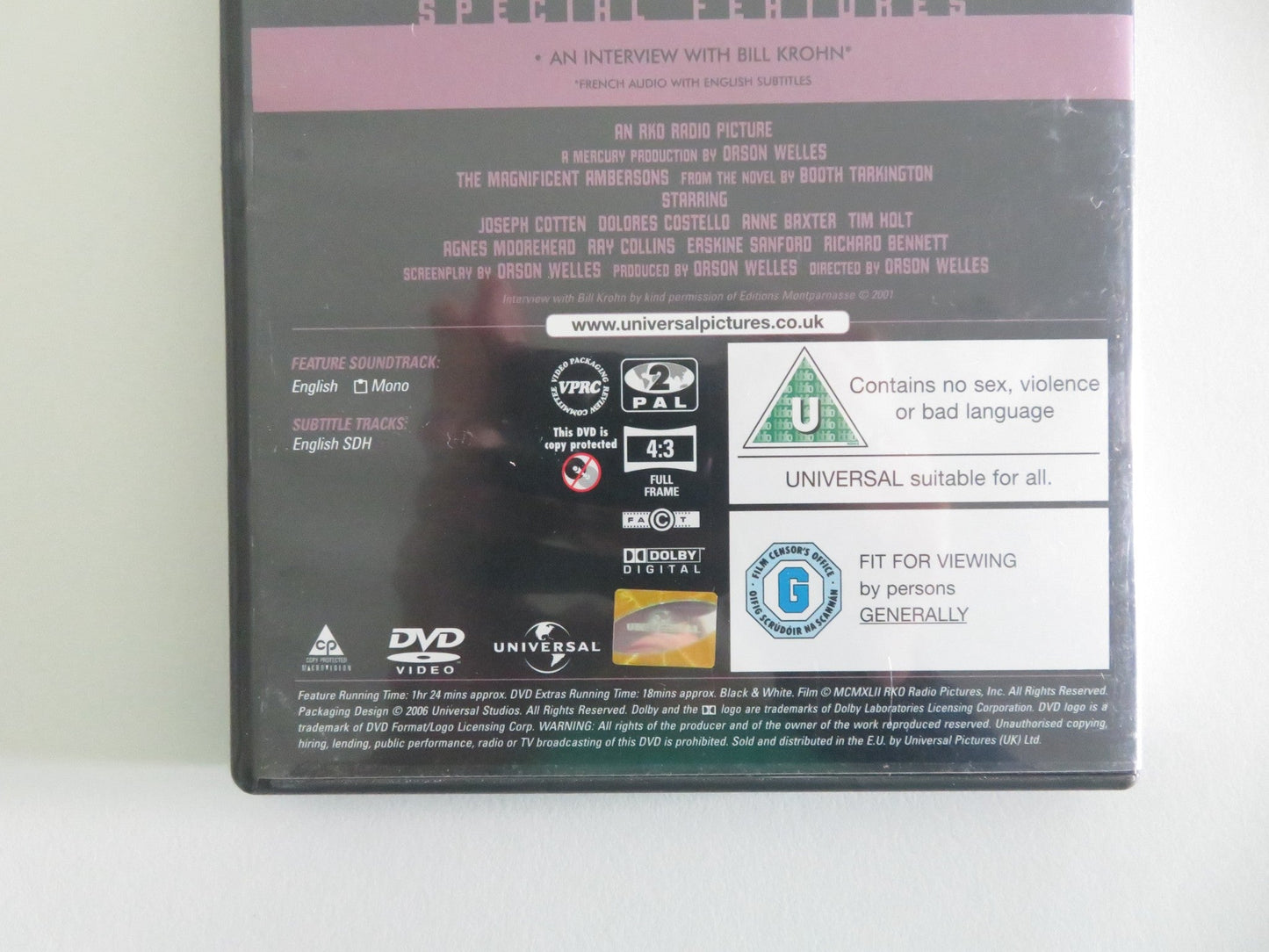 THE MAGNIFICENT AMBERSONS (DVD) JOSEPH COTTEN DOLORES COSTELLO 1942 REGION 2 Movie posters