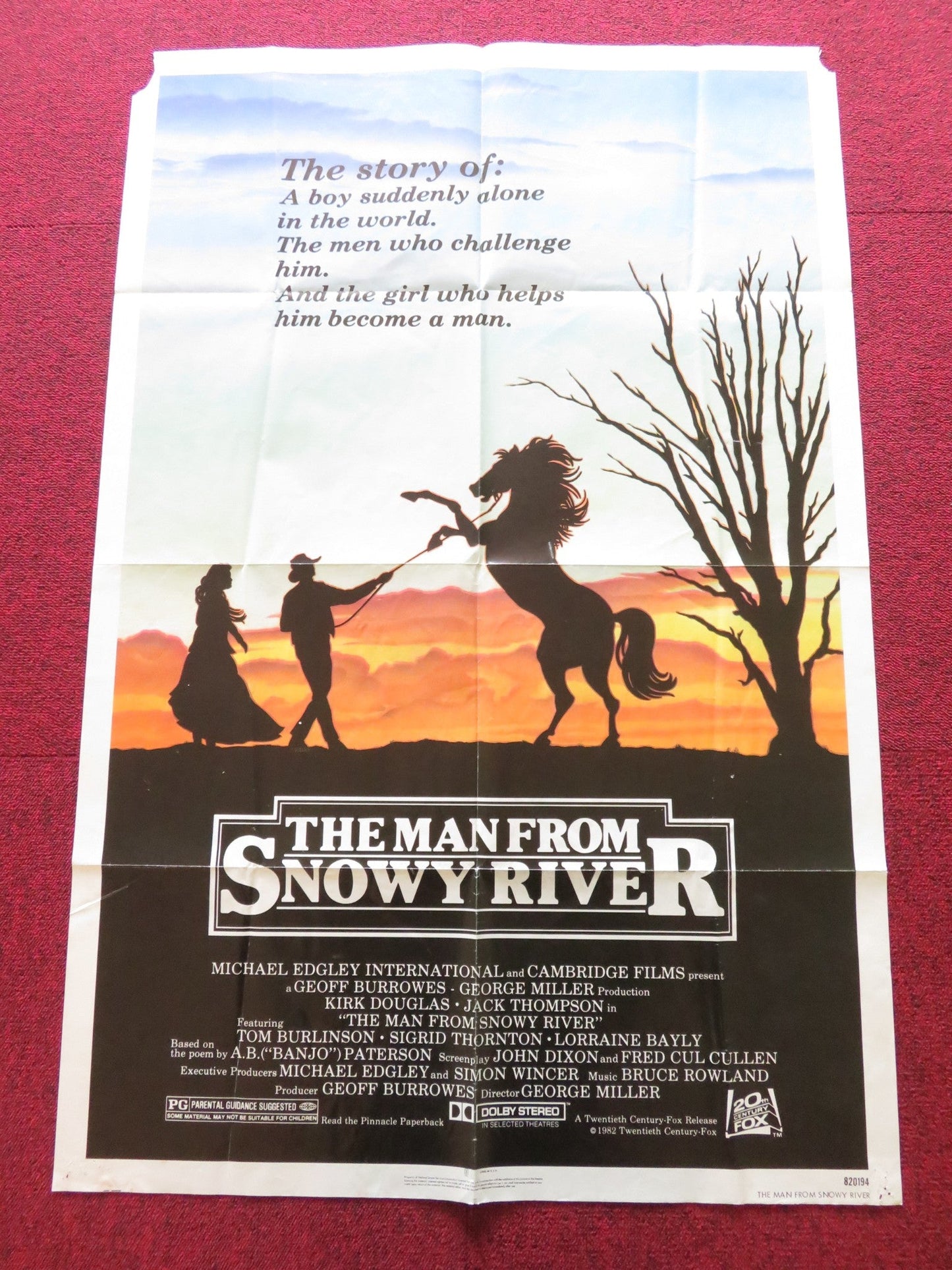 THE MAN FROM SNOWY RIVER FOLDED US ONE SHEET POSTER KIRK DOUGLAS T. DONOVAN 1982 Rendezvous Cinema Movie posters