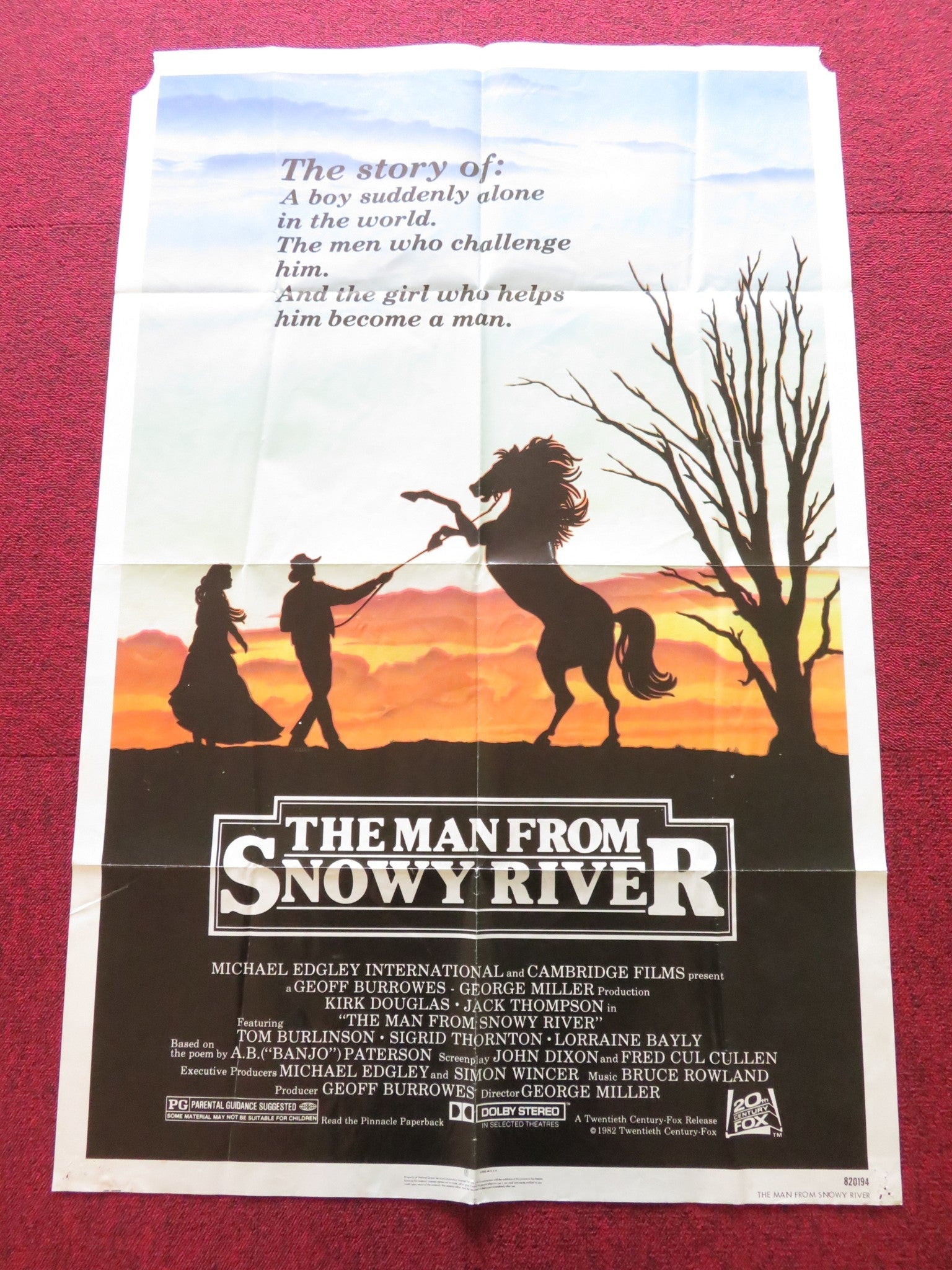 THE MAN FROM SNOWY RIVER FOLDED US ONE SHEET POSTER KIRK DOUGLAS T. DONOVAN 1982 Rendezvous Cinema Movie posters