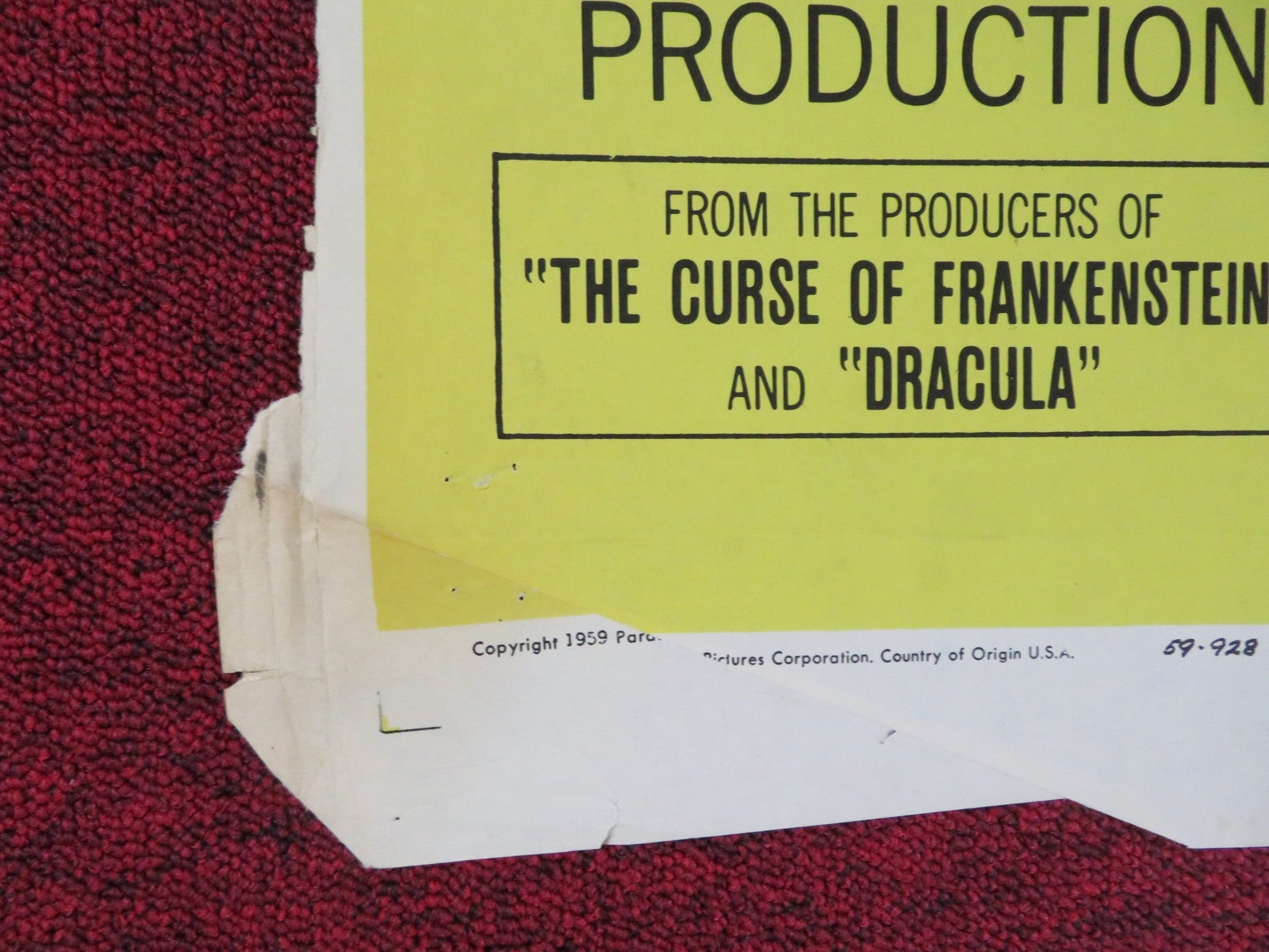 THE MAN WHO COULD CHEAT DEATH FOLDED US ONE SHEET POSTER HAMMER A. DIFFRING 1959 Rendezvous Cinema Movie posters