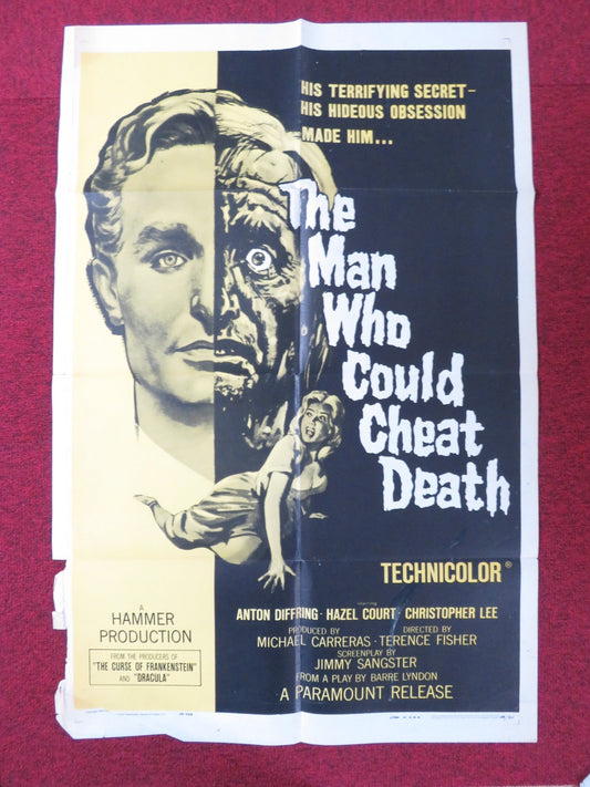 THE MAN WHO COULD CHEAT DEATH FOLDED US ONE SHEET POSTER HAMMER A. DIFFRING 1959 Rendezvous Cinema Movie posters