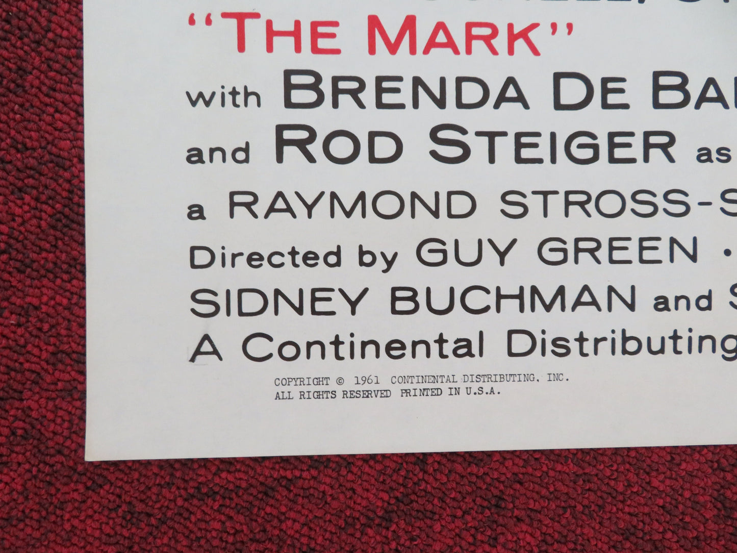 The Mark Folded US One Sheet Poster Maria Schell Stuart Whitman 1961 Movie posters