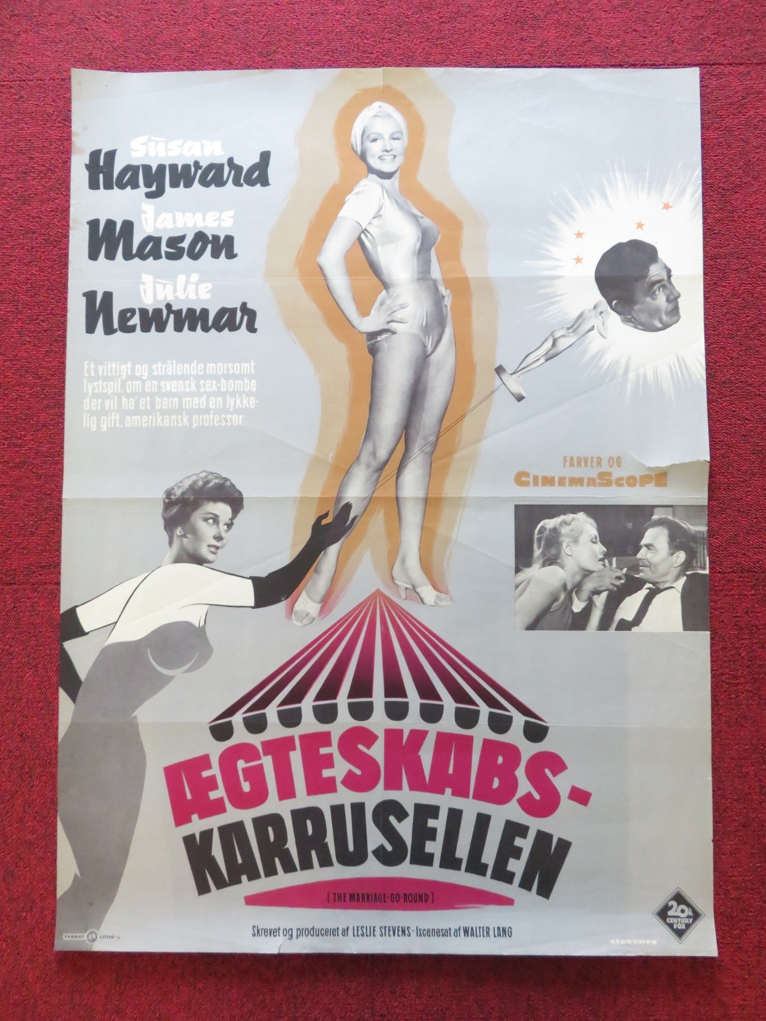 THE MARRIAGE - GO - ROUND DANISH POSTER ROLLED SUSAN HAYWARD JAMES MASON 1961 Rendezvous Cinema Movie posters