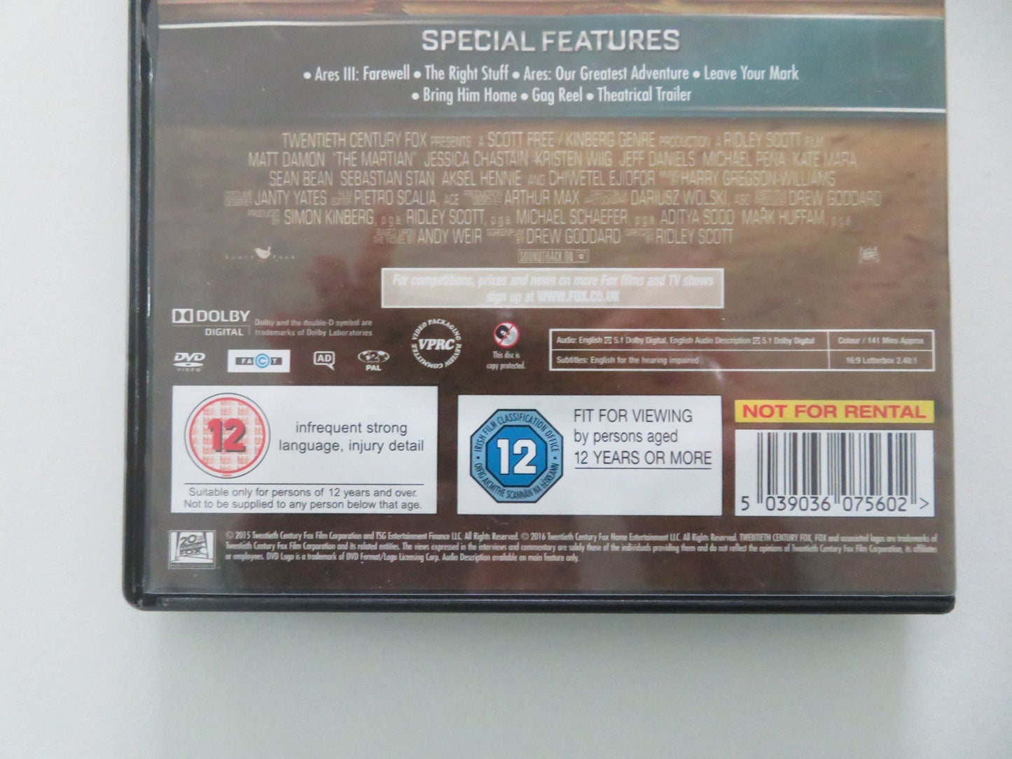 The Martian (DVD) Matt Damon Jessica Chastain 2015 Region 2 Movie posters