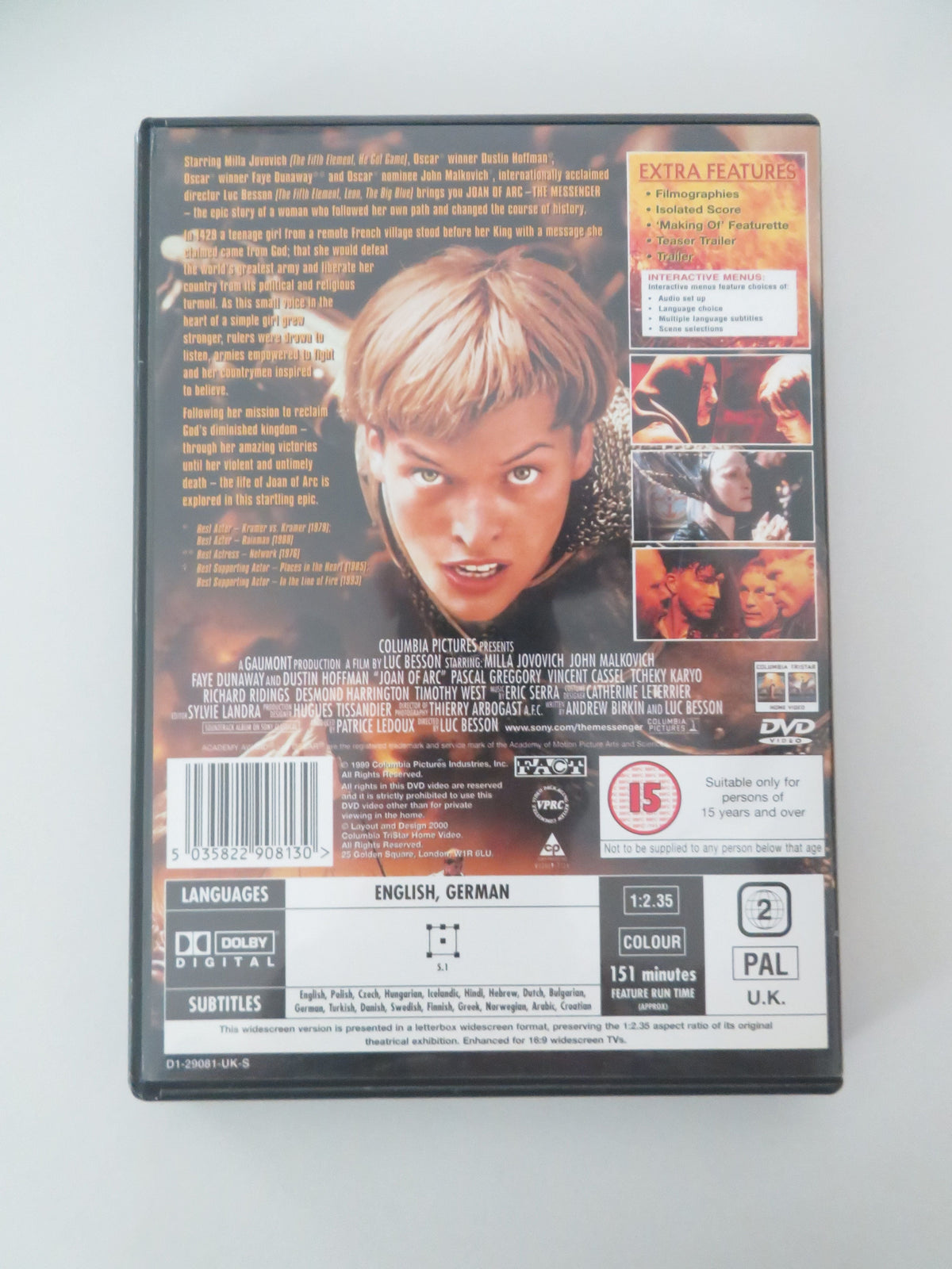 The Messenger: The Story of Joan of Arc (DVD) Milla Jovovich 1999 Region 2 Movie posters