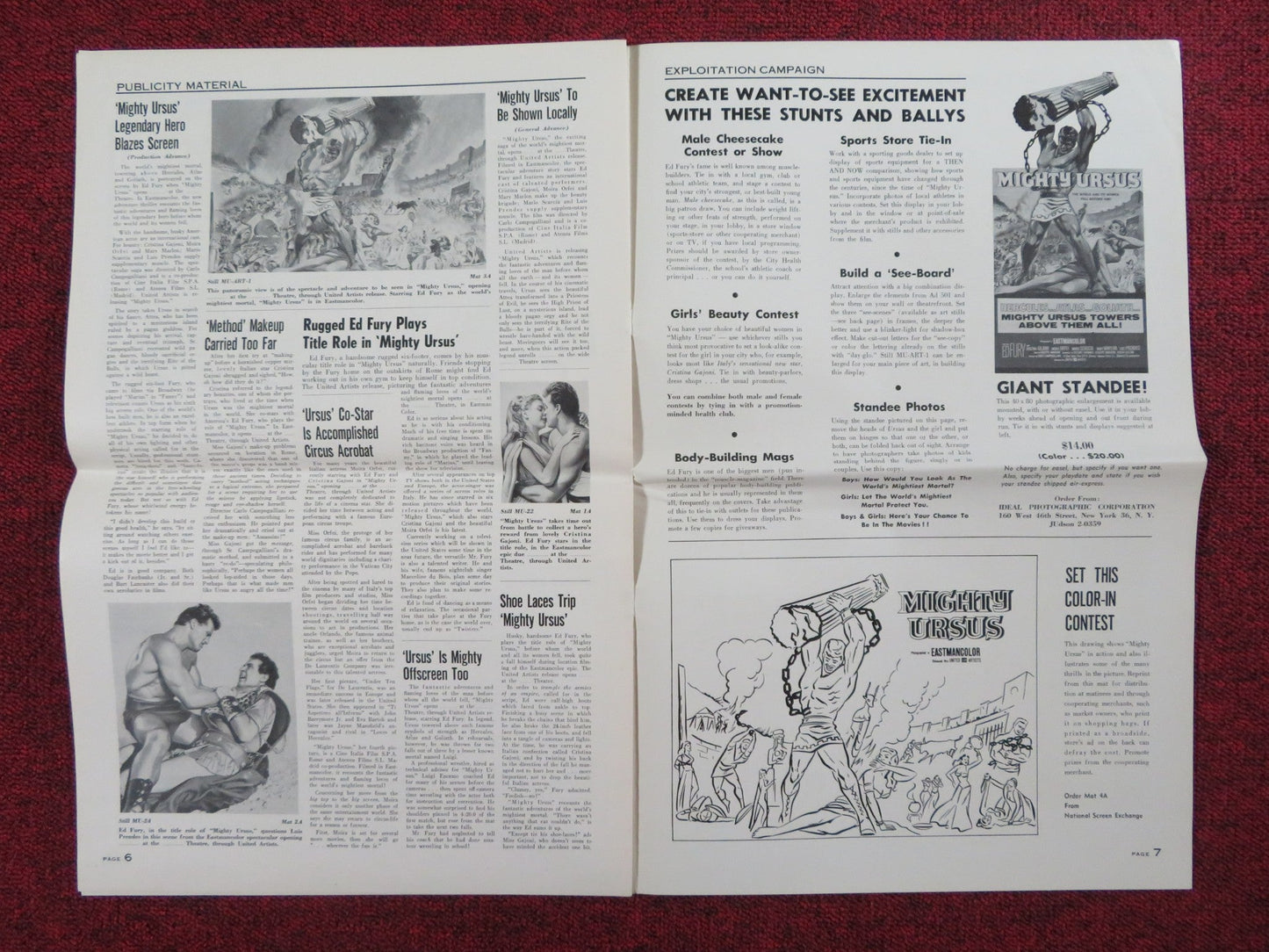 THE MIGHTY URSUS UNCUT PRESS BOOK FOLDED ED FURY CRISTINA GAIONI 1962 Rendezvous Cinema Movie posters