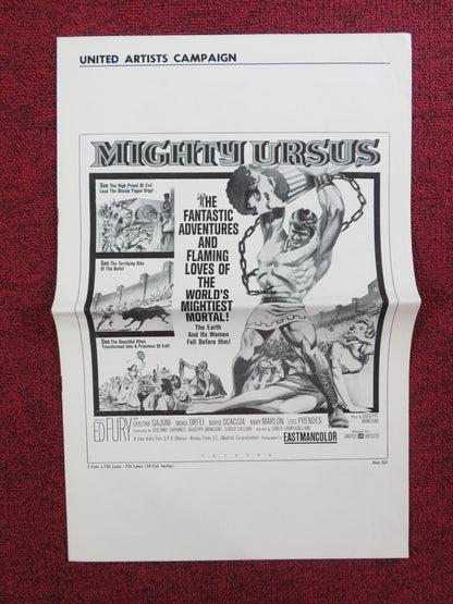 THE MIGHTY URSUS UNCUT PRESS BOOK FOLDED ED FURY CRISTINA GAIONI 1962 Rendezvous Cinema Movie posters