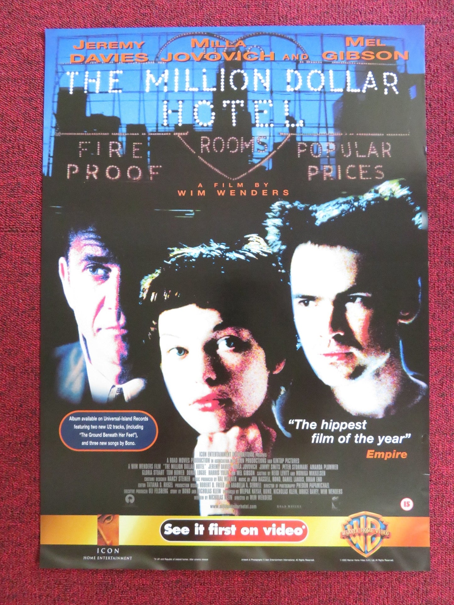 THE MILLION DOLLAR HOTEL VHS VIDEO POSTER MEL GIBSON MILLA JOVOVICH 2000 Rendezvous Cinema Movie posters