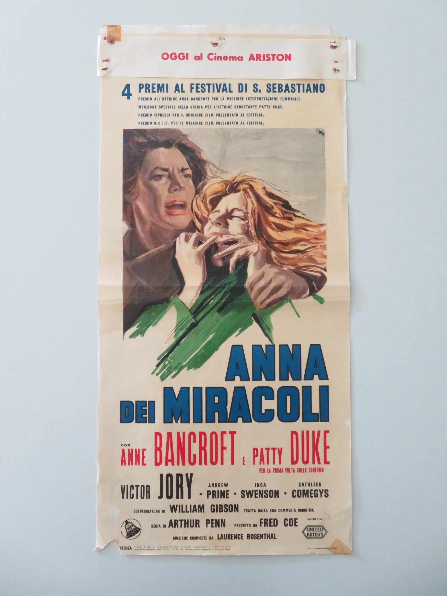 THE MIRACLE WORKER ITALIAN LOCANDINA POSTER ANNE BANCROFT PATTY DUKE 1962 Movie posters