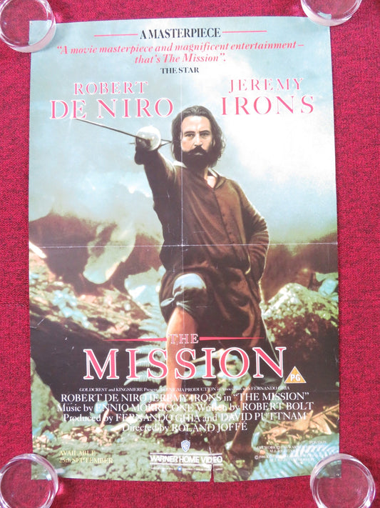 THE MISSION VHS VIDEO POSTER ROLLED ROBERT DE NIRO JEREMY IRONS 1986 Rendezvous Cinema Movie posters