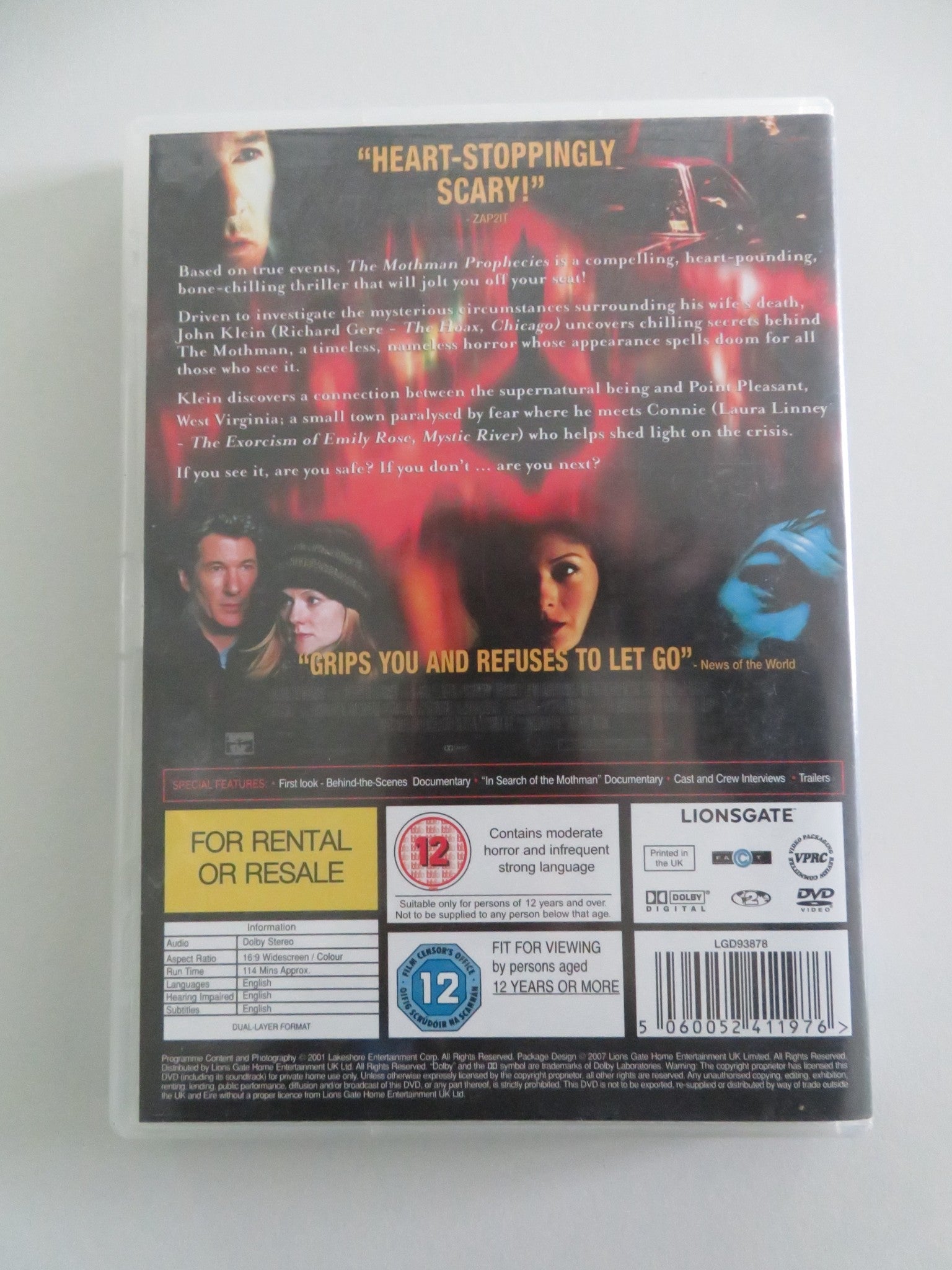 The Mothman Prophecies (DVD) Richard Gere David Eigenberg 2002 Region 2 Movie posters