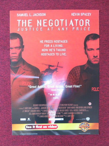 THE NEGOTIATOR VHS VIDEO POSTER SAMUEL L. JACKSON KEVIN SPACEY 1998 Rendezvous Cinema Movie posters