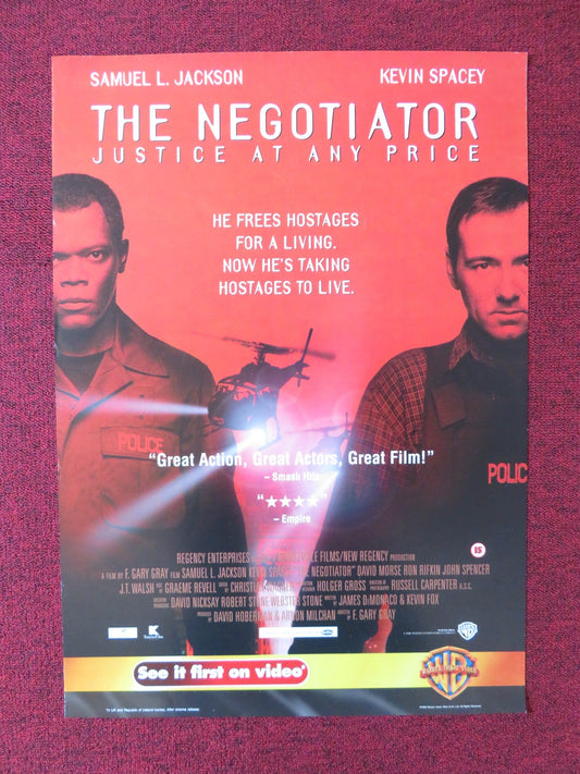 THE NEGOTIATOR VHS VIDEO POSTER SAMUEL L. JACKSON KEVIN SPACEY 1998 Rendezvous Cinema Movie posters