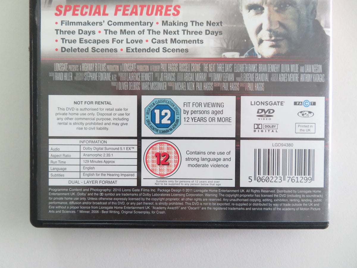 The Next Three Days (DVD) Russell Crowe Elizabeth Banks 2010 Region 2 Movie posters