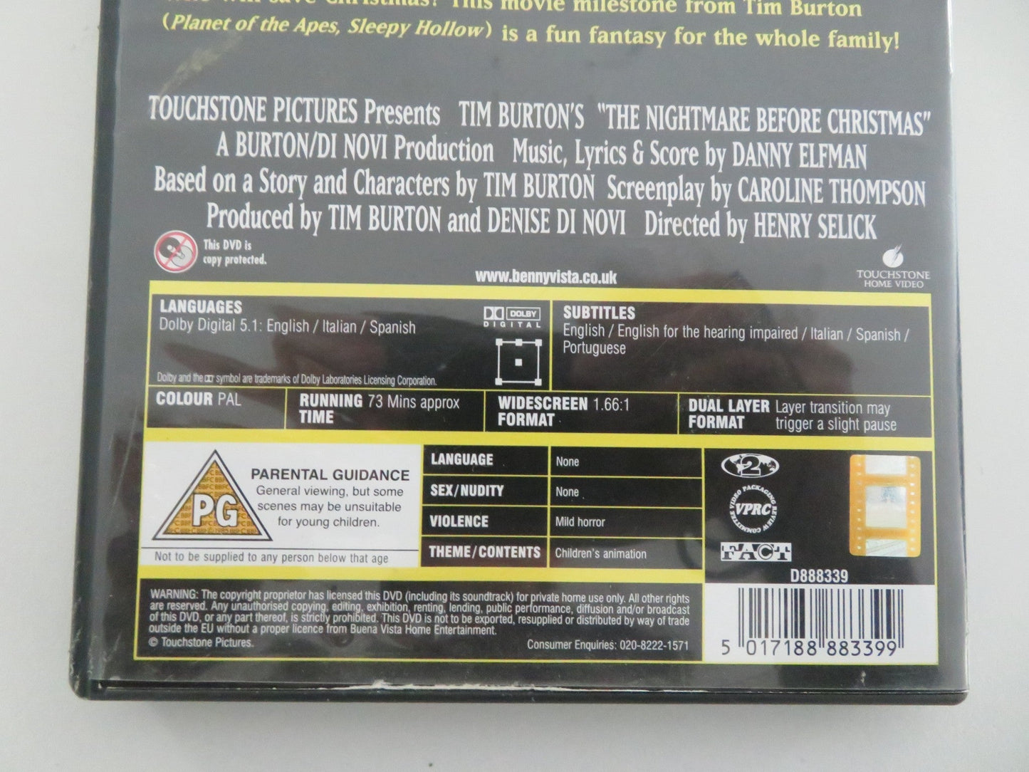 THE NIGHTMARE BEFORE CHRISTMAS - SPECIAL EDITION (DVD) ELFMAN 1993 REGION 2 Movie posters