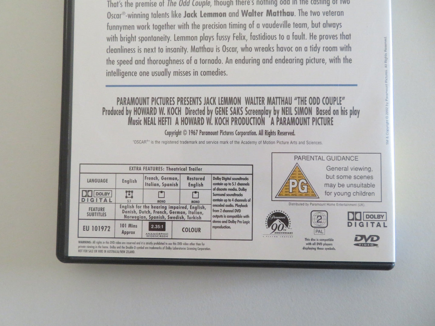 THE ODD COUPLE (DVD) JACK LEMMON WALTER MATTHAU 1968 REGION 2 - Rendezvous Cinema