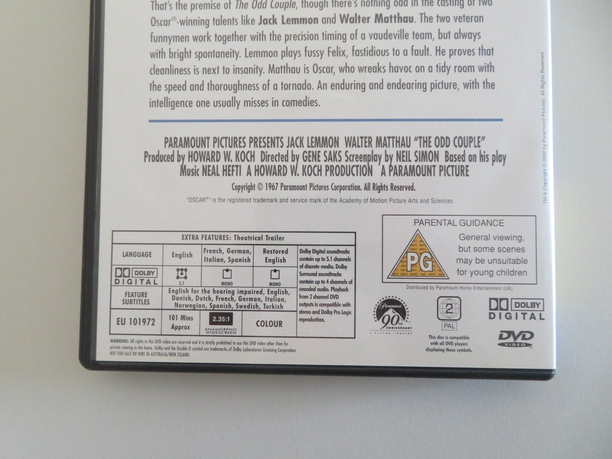 THE ODD COUPLE (DVD) JACK LEMMON WALTER MATTHAU 1968 REGION 2 - Rendezvous Cinema