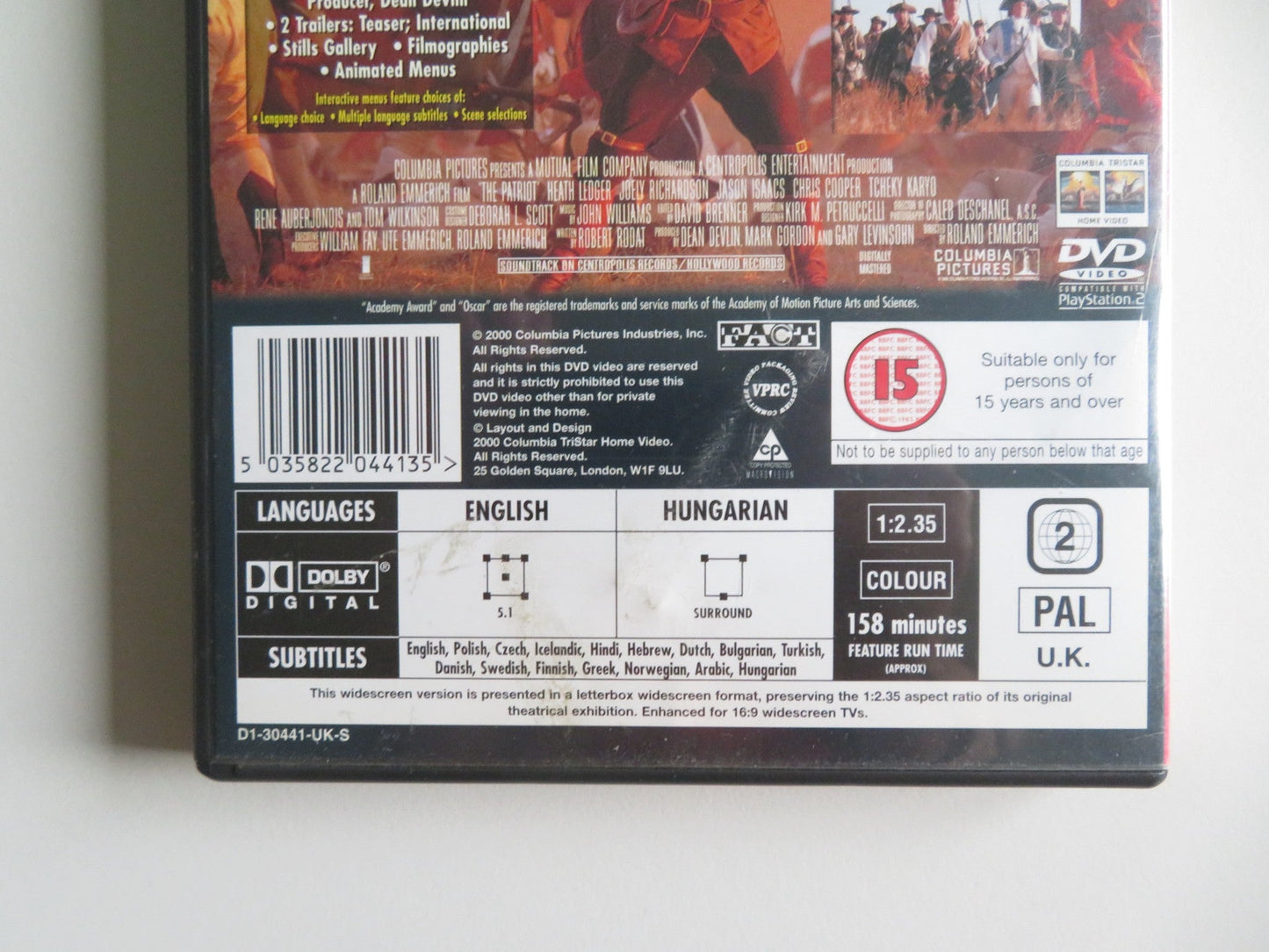 THE PATRIOT - B (DVD) MEL GIBSON HEATH LEDGER 2000 REGION 2 Movie posters