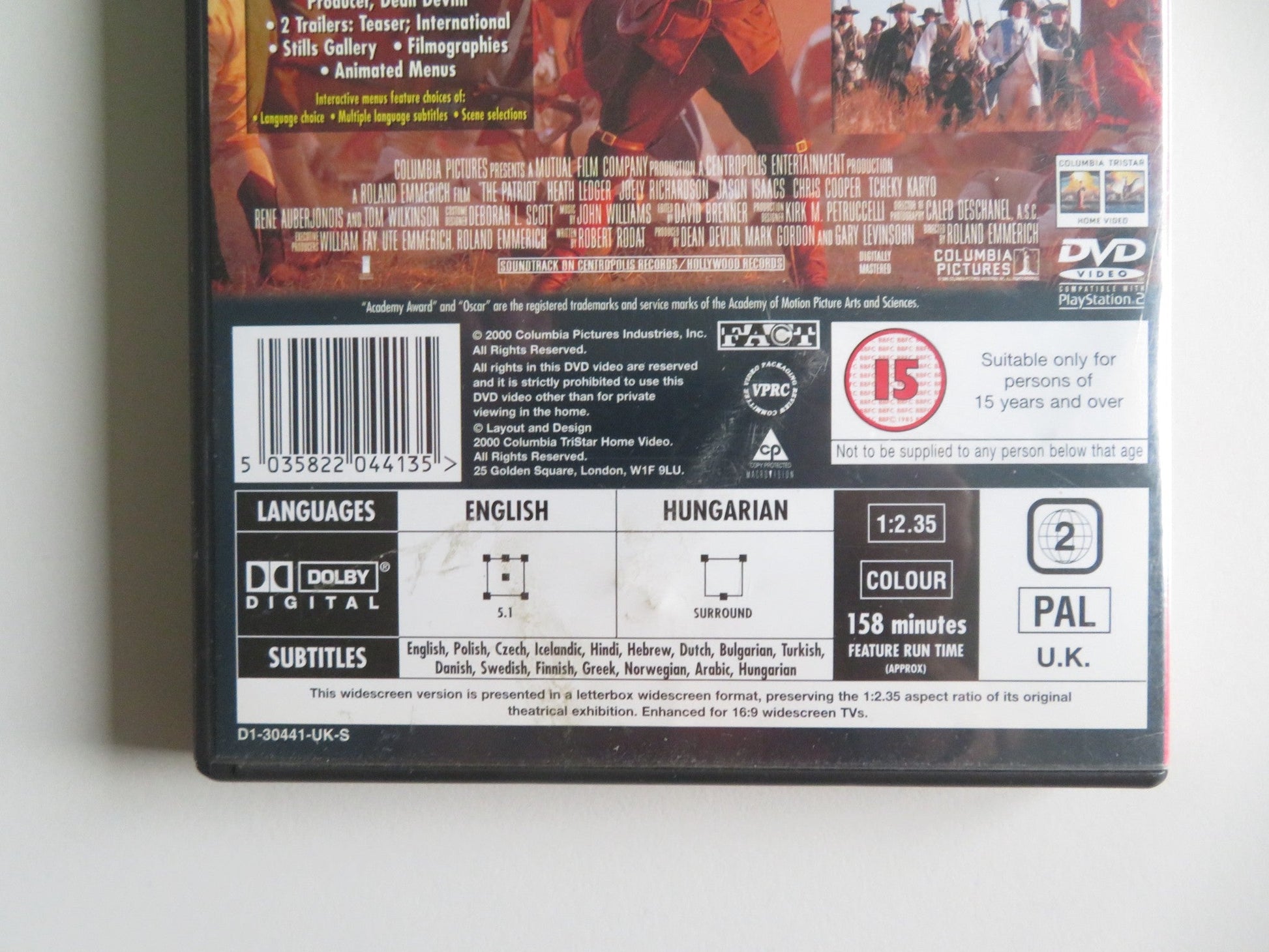 THE PATRIOT - B (DVD) MEL GIBSON HEATH LEDGER 2000 REGION 2 Movie posters