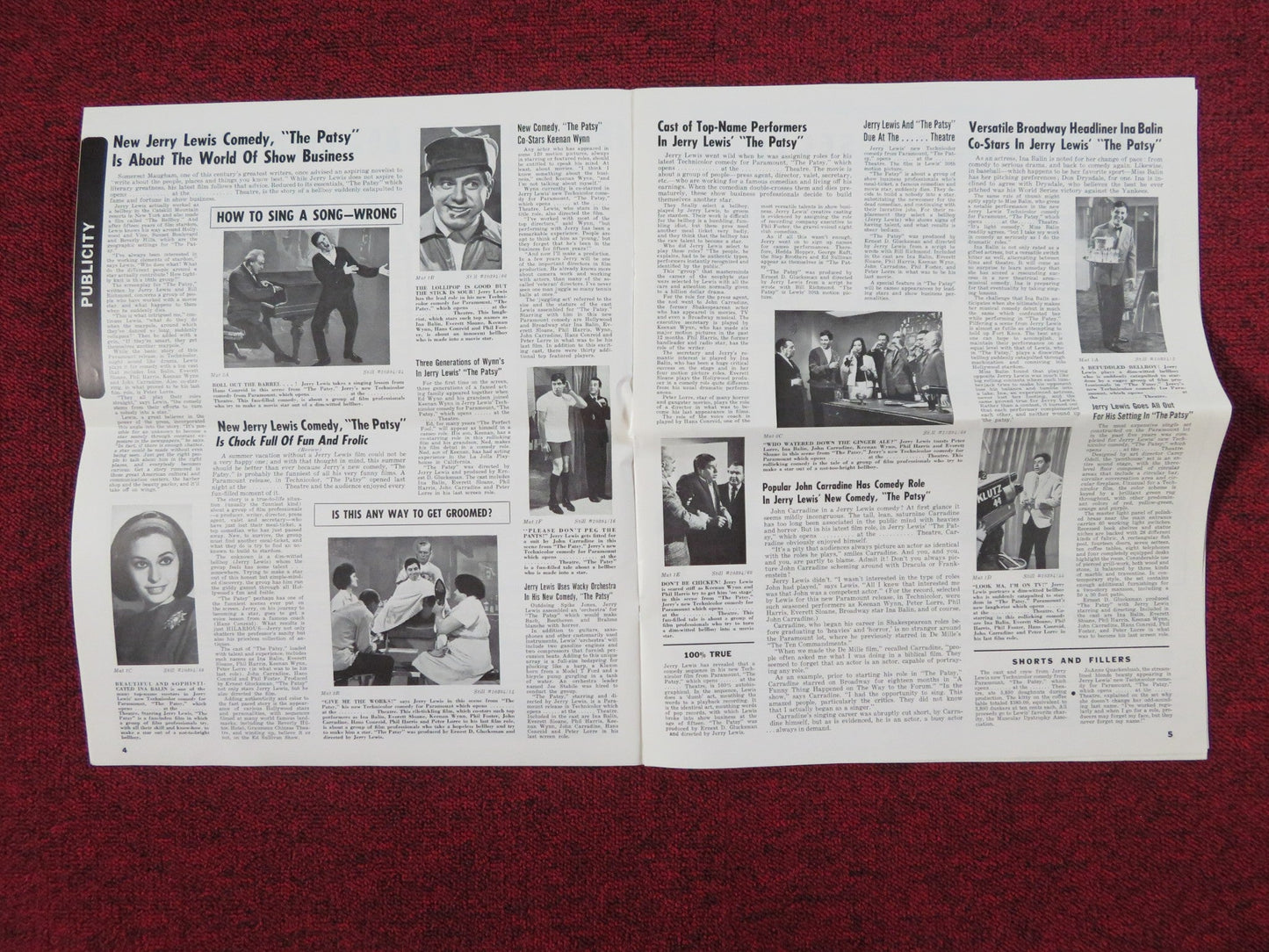 THE PATSY UNCUT PRESS BOOK FOLDED JERRY LEWIS INA BALIN 1964 Rendezvous Cinema Movie posters