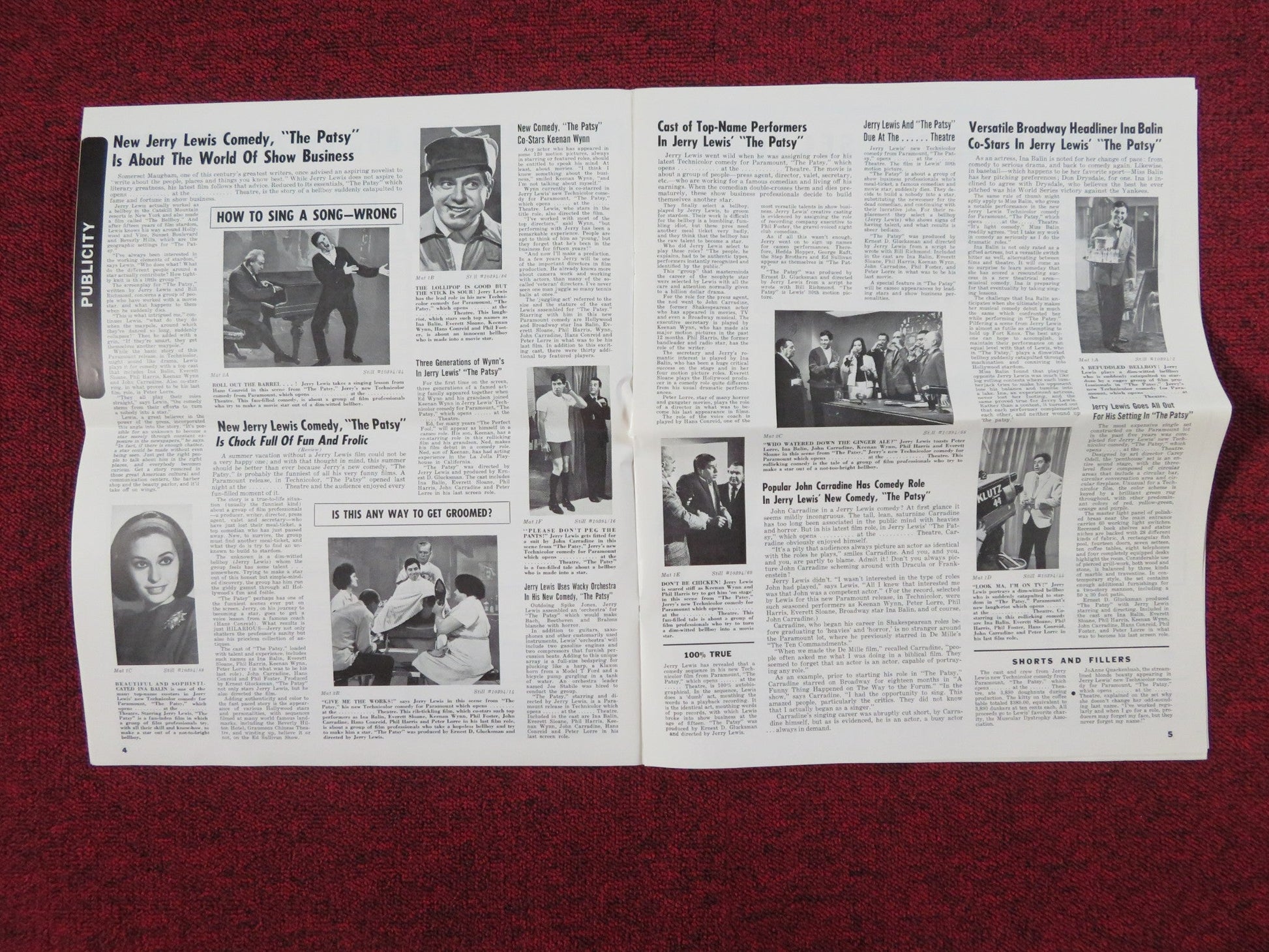 THE PATSY UNCUT PRESS BOOK FOLDED JERRY LEWIS INA BALIN 1964 Rendezvous Cinema Movie posters