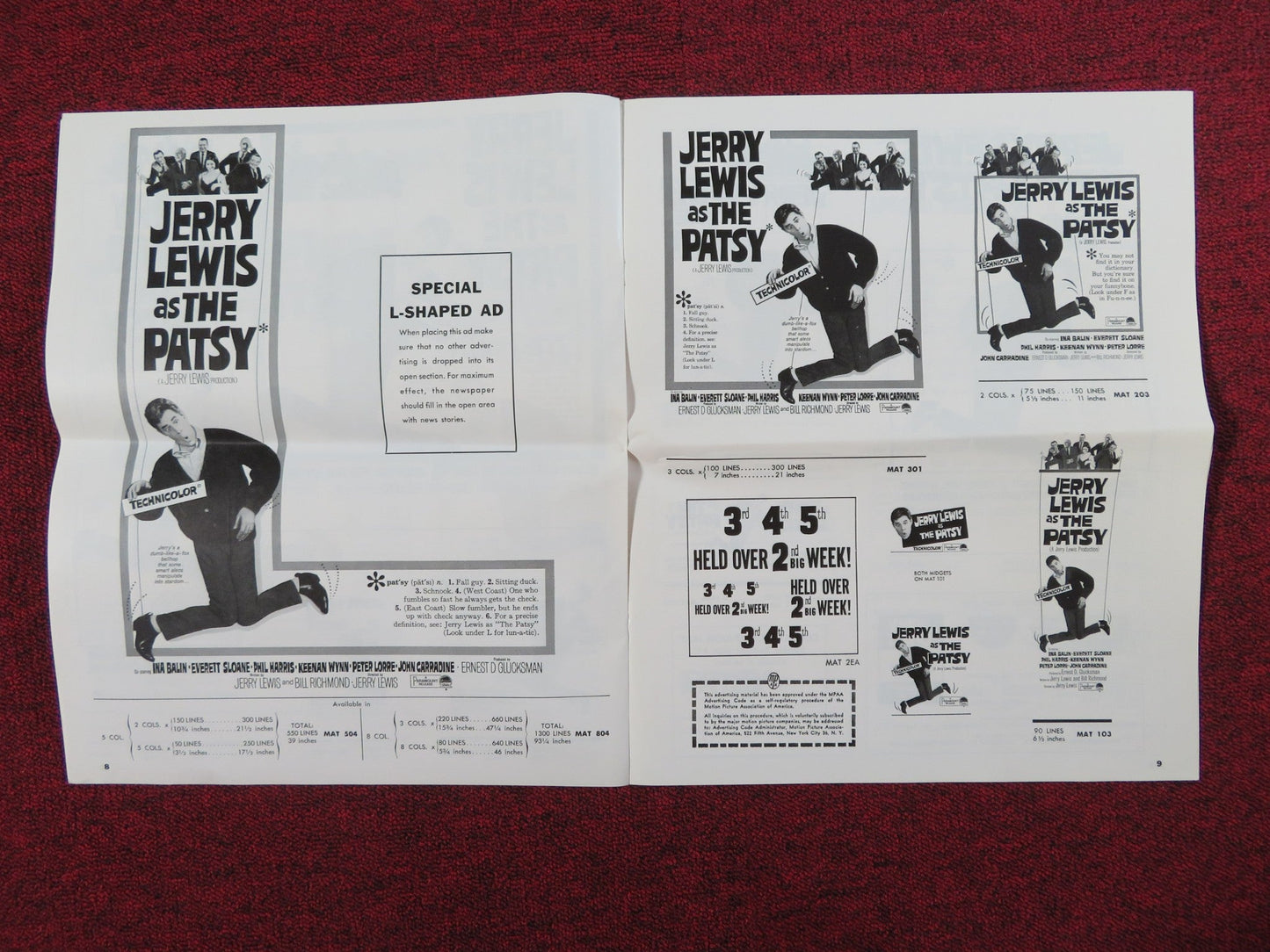 THE PATSY UNCUT PRESS BOOK FOLDED JERRY LEWIS INA BALIN 1964 Rendezvous Cinema Movie posters