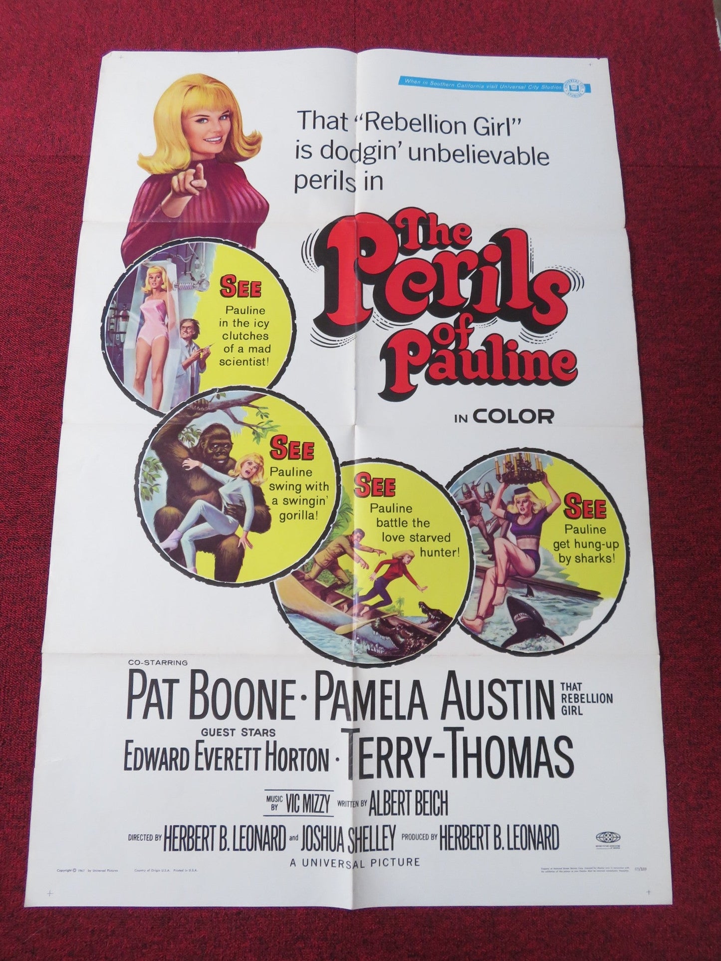 THE PERILS OF PAULINE FOLDED US ONE SHEET POSTER PAT BOONE TERRY - THOMAS 1967 Rendezvous Cinema Movie posters