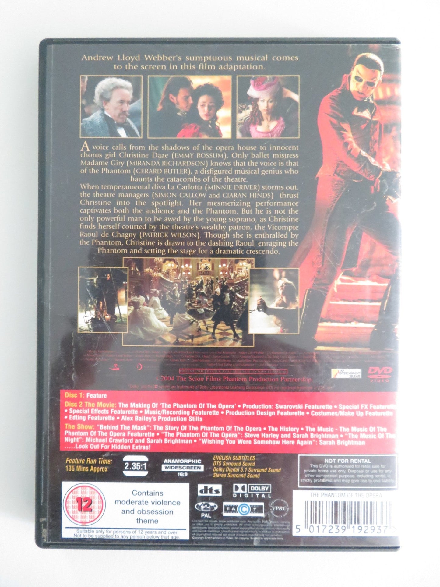 THE PHANTOM OF THE OPERA - B (DVD) GERARD BUTLER EMMY ROSSUM 2004 REGION 2 Movie posters