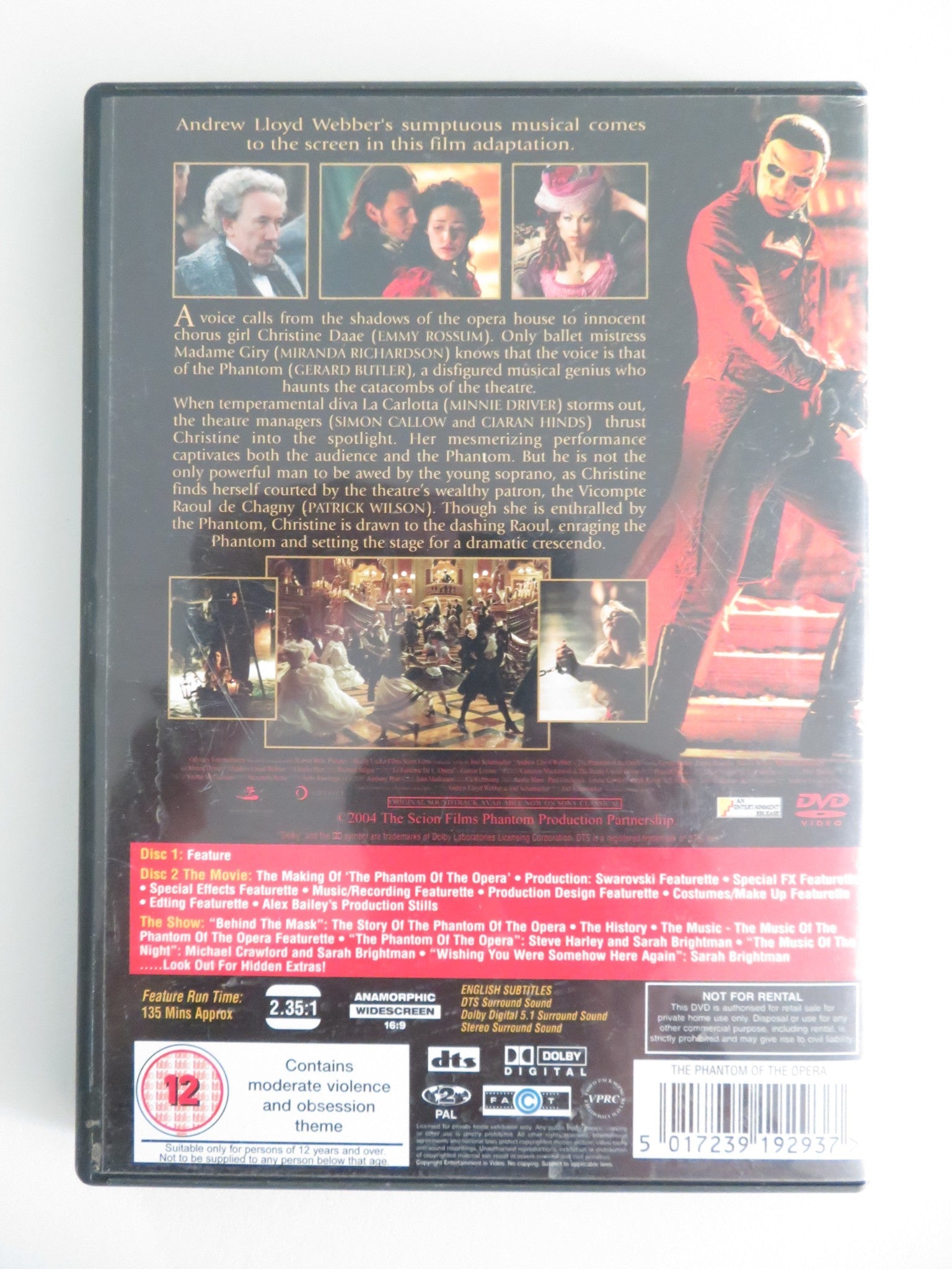 THE PHANTOM OF THE OPERA - B (DVD) GERARD BUTLER EMMY ROSSUM 2004 REGION 2 Movie posters