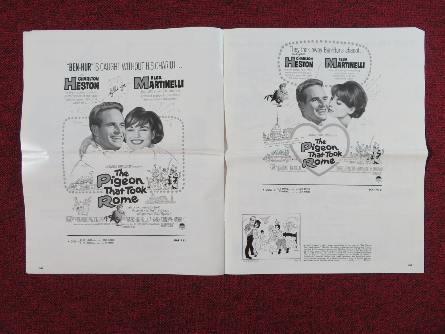 THE PIGEON THAT TOOK ROME UNCUT PRESS BOOK FOLDED CHARLTON HESTON 1962 Rendezvous Cinema Movie posters