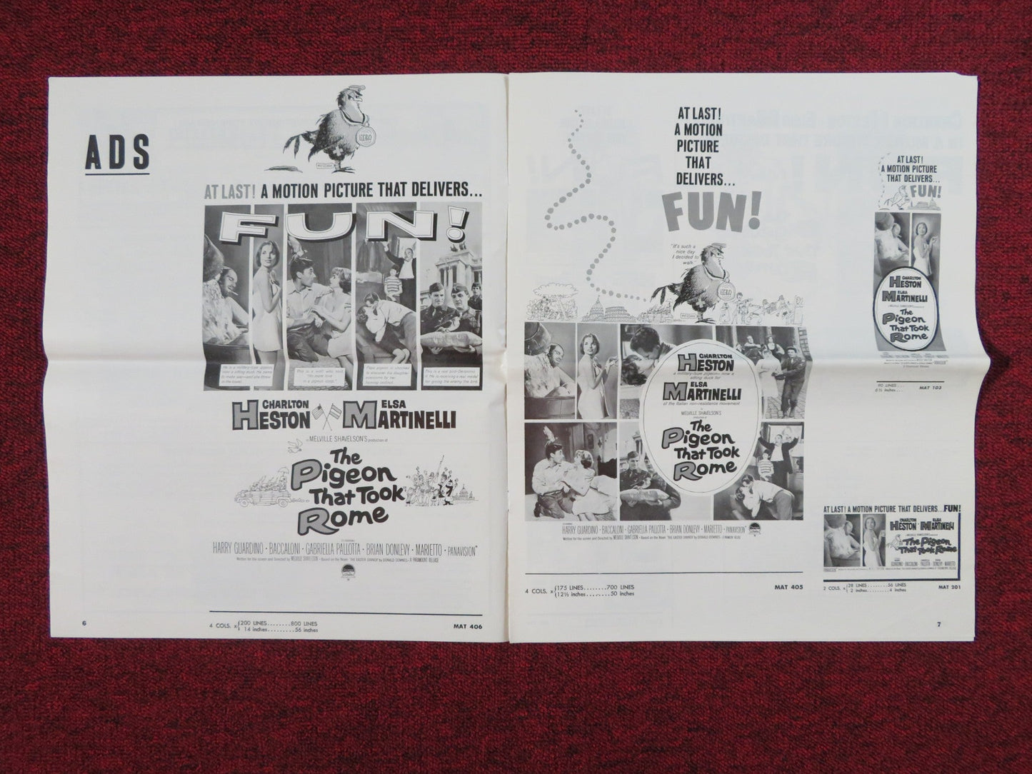THE PIGEON THAT TOOK ROME UNCUT PRESS BOOK FOLDED CHARLTON HESTON 1962 Rendezvous Cinema Movie posters