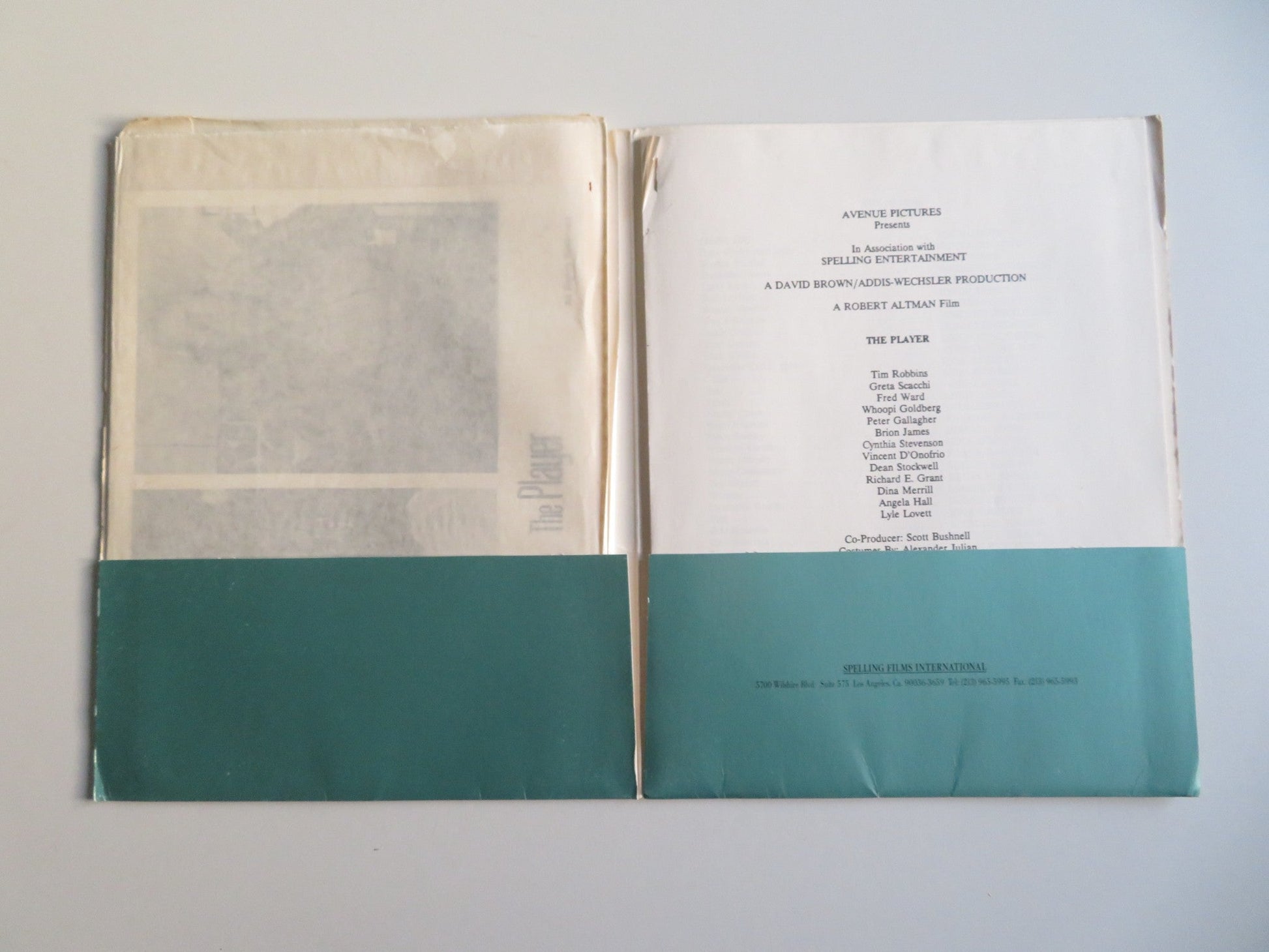 THE PLAYER PRESS KIT 1992 TIM ROBBINS GRETA SCACCHI Movie posters