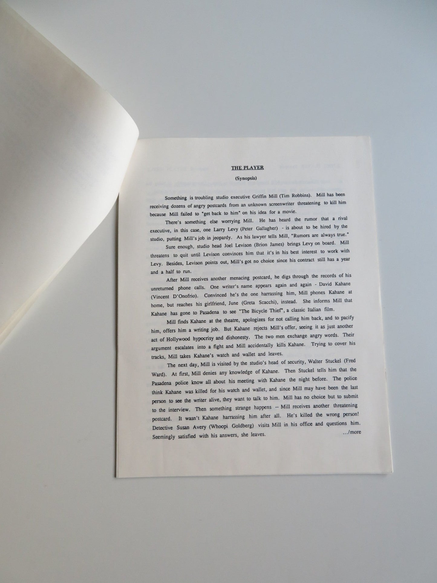 THE PLAYER PRESS KIT 1992 TIM ROBBINS GRETA SCACCHI Movie posters