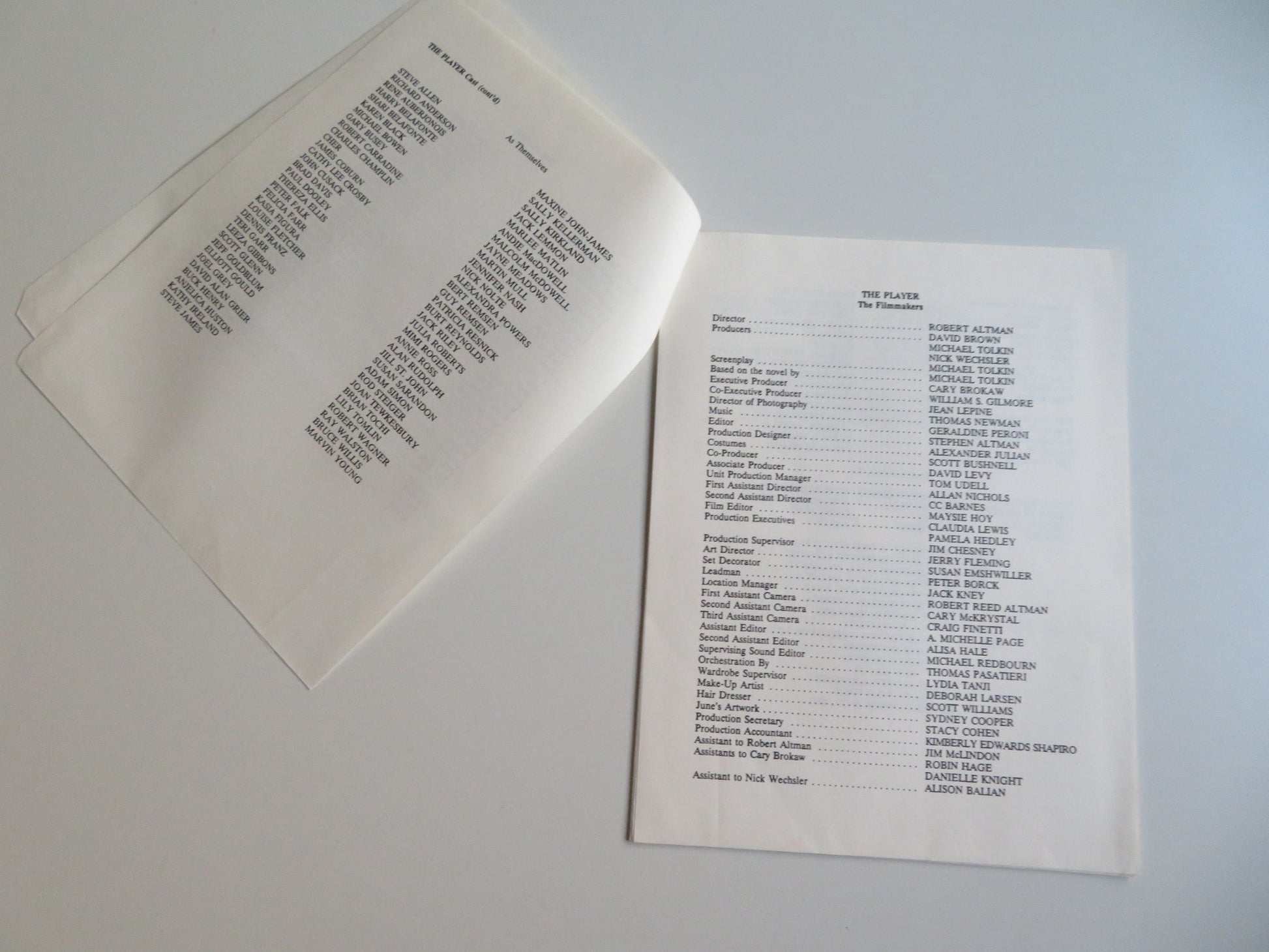 THE PLAYER PRESS KIT 1992 TIM ROBBINS GRETA SCACCHI Movie posters