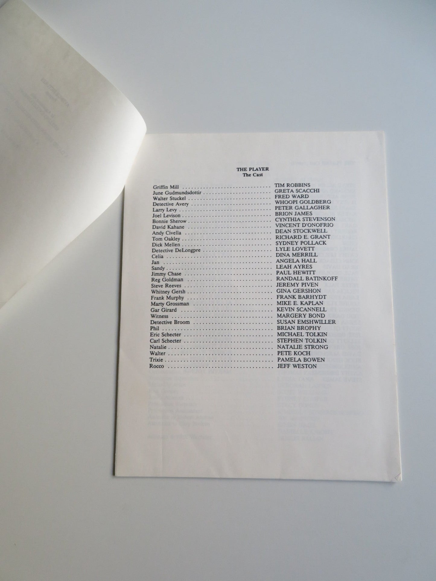 THE PLAYER PRESS KIT 1992 TIM ROBBINS GRETA SCACCHI Movie posters