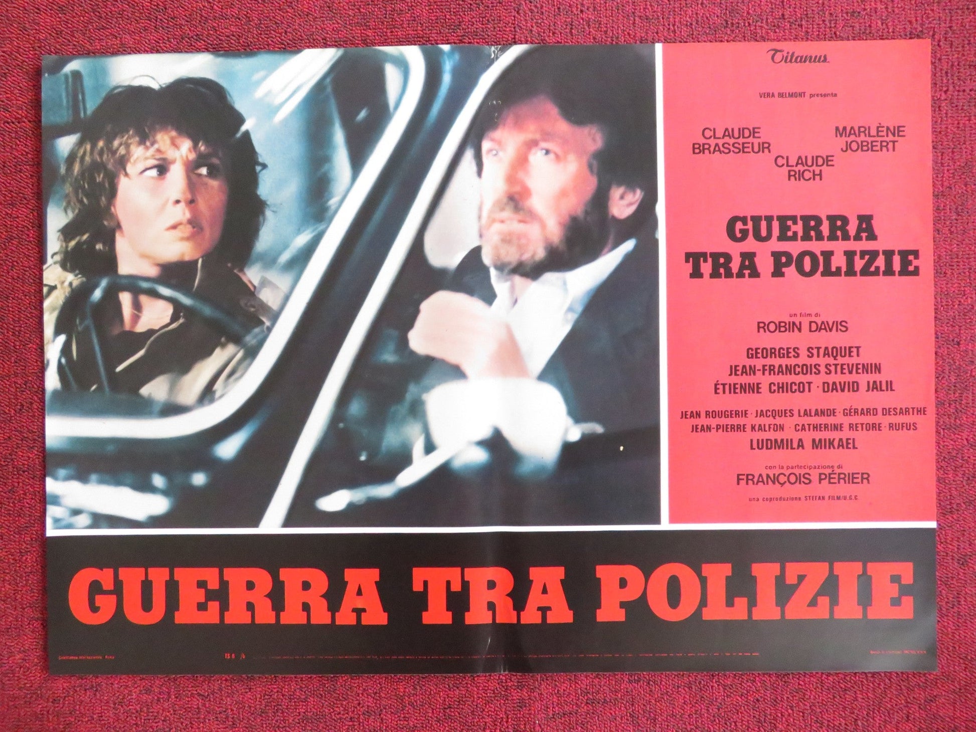 THE POLICE WAR - C ITALIAN FOTOBUSTA POSTER CLAUDE BRASSEUR MARLENE JOBERT 1980 Rendezvous Cinema Movie posters