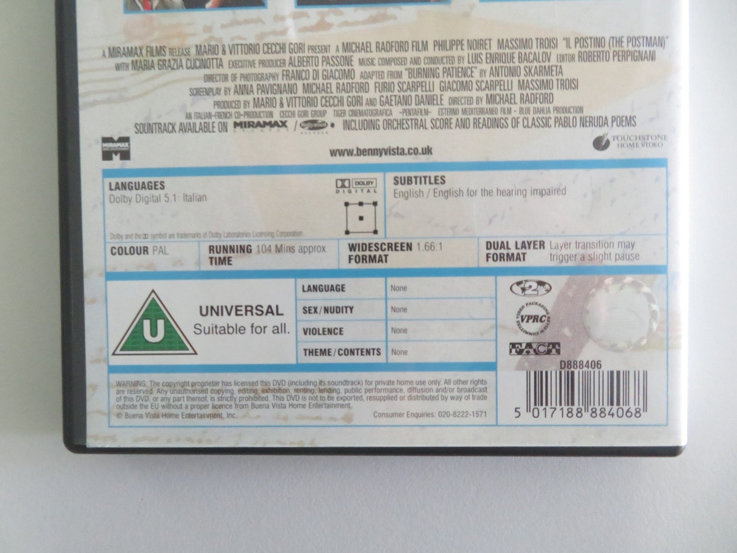 The Postman (DVD) Philippe Noiret Massimo Troisi 1994 Region 2 Movie posters