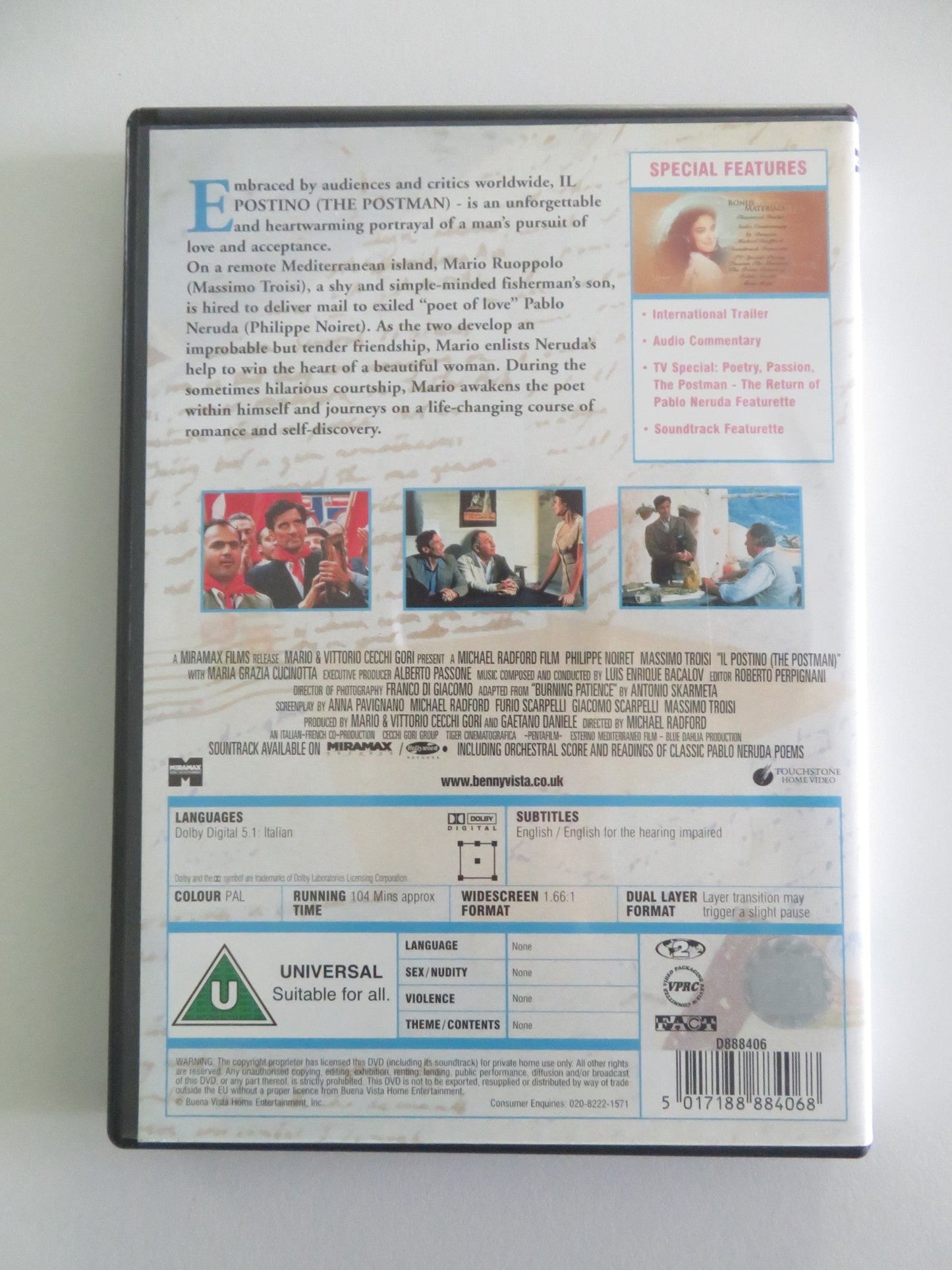 The Postman (DVD) Philippe Noiret Massimo Troisi 1994 Region 2 Movie posters