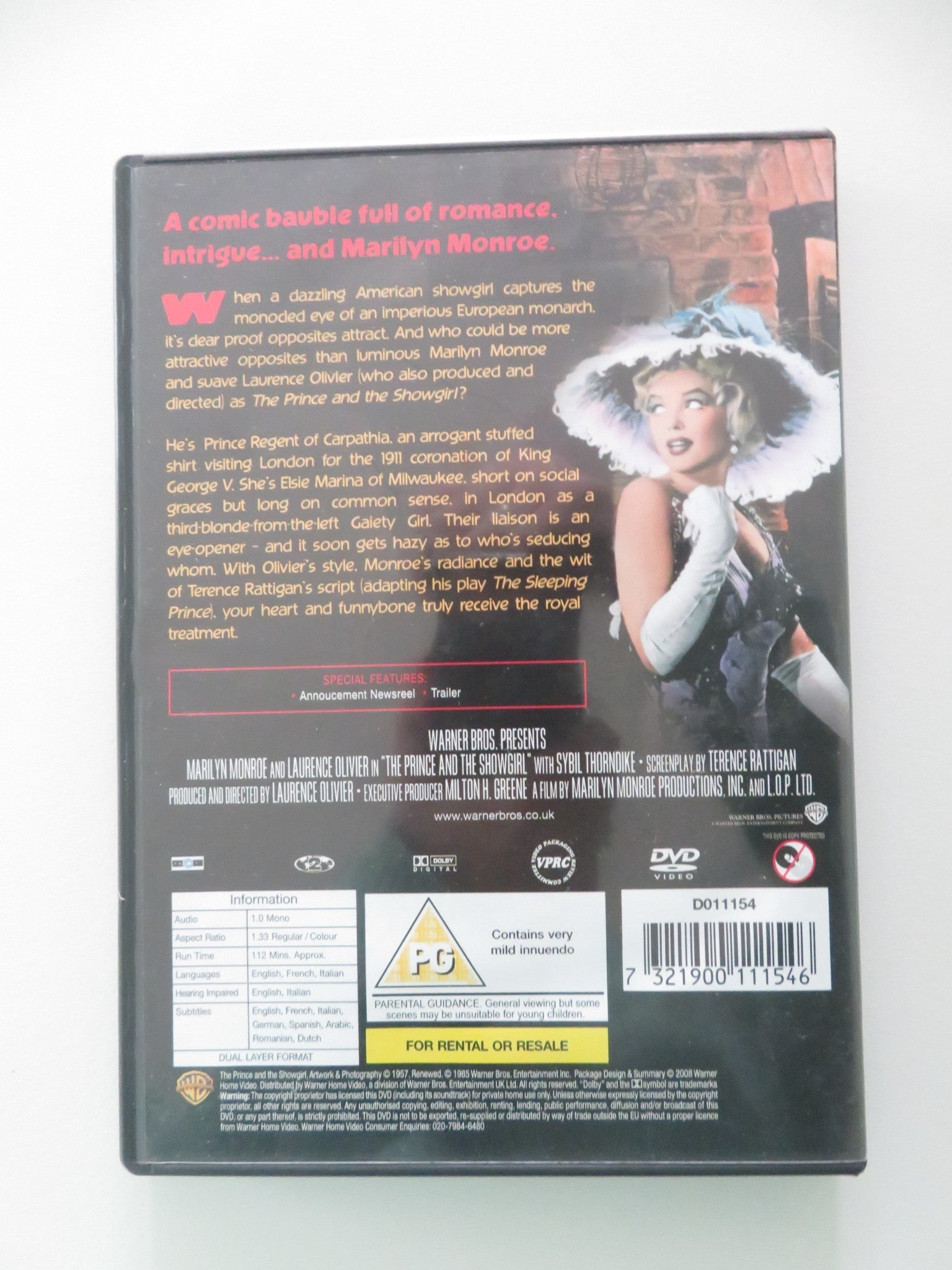 The Prince and the Showgirl (DVD) Marilyn Monroe Laurence Olivier 1957 Region 2 Movie posters