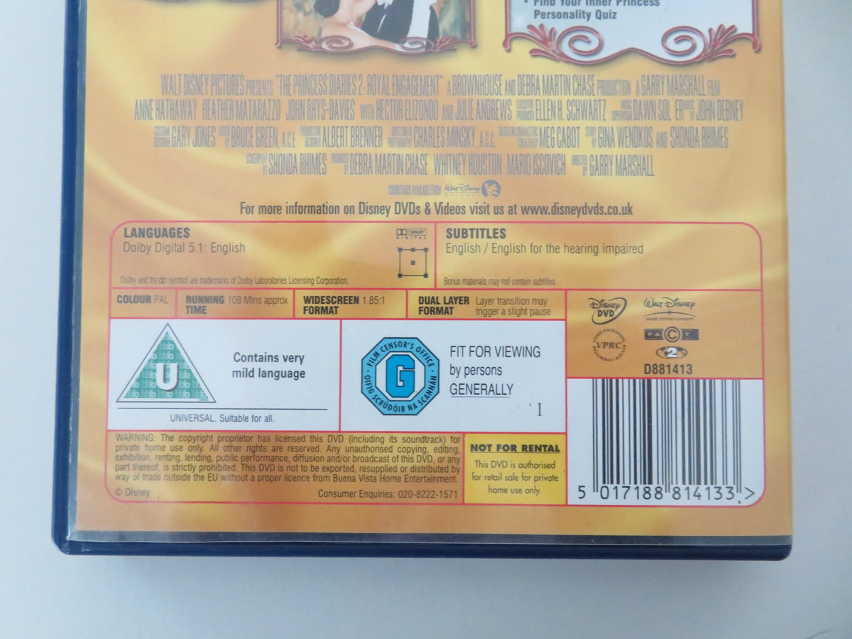 The Princess Diaries 2: Royal Engagement (DVD) Disney Anne Hathaway 2004 Region 2 Movie posters