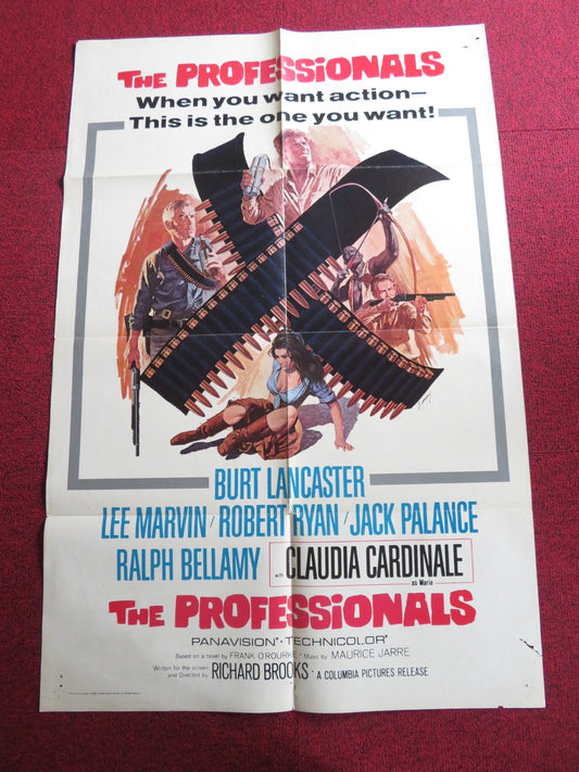 THE PROFESSIONALS - B FOLDED US ONE SHEET POSTER BURT LANCASTER LEE MARVIN 1966 Rendezvous Cinema Movie posters