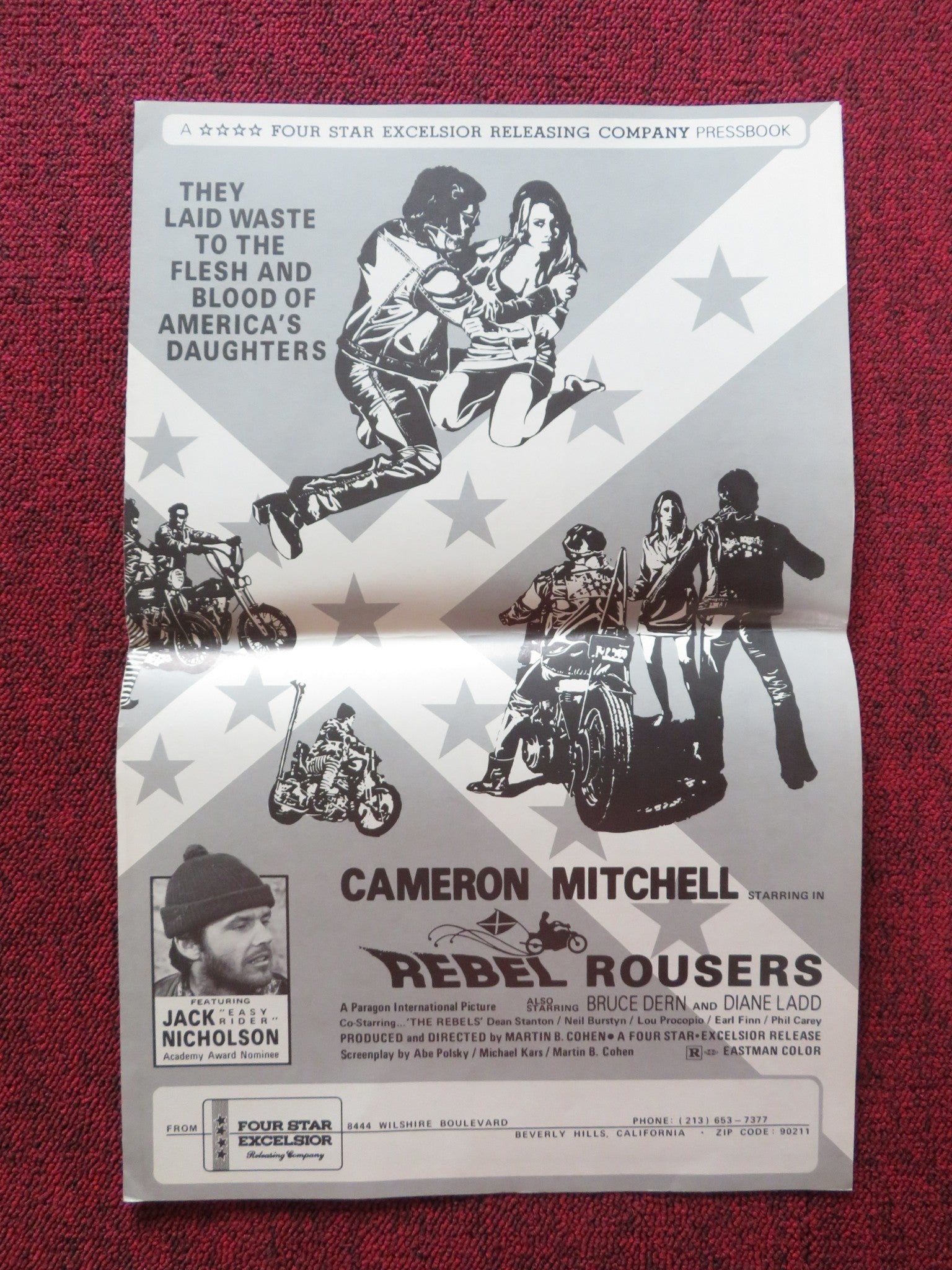 THE REBEL ROUSERS UNCUT PRESS BOOK FOLDED JACK NICHOLSON CAMERON MITCHELL 1970 Rendezvous Cinema Movie posters