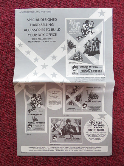 THE REBEL ROUSERS UNCUT PRESS BOOK FOLDED JACK NICHOLSON CAMERON MITCHELL 1970 Rendezvous Cinema Movie posters