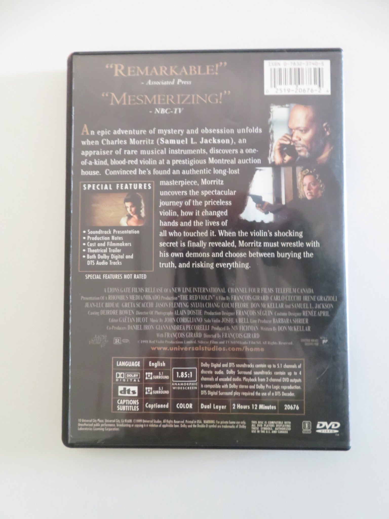 THE RED VIOLIN (DVD) SAMUEL L. JACKSON GRETA SCACCHI 1998 REGION 1 - Rendezvous Cinema