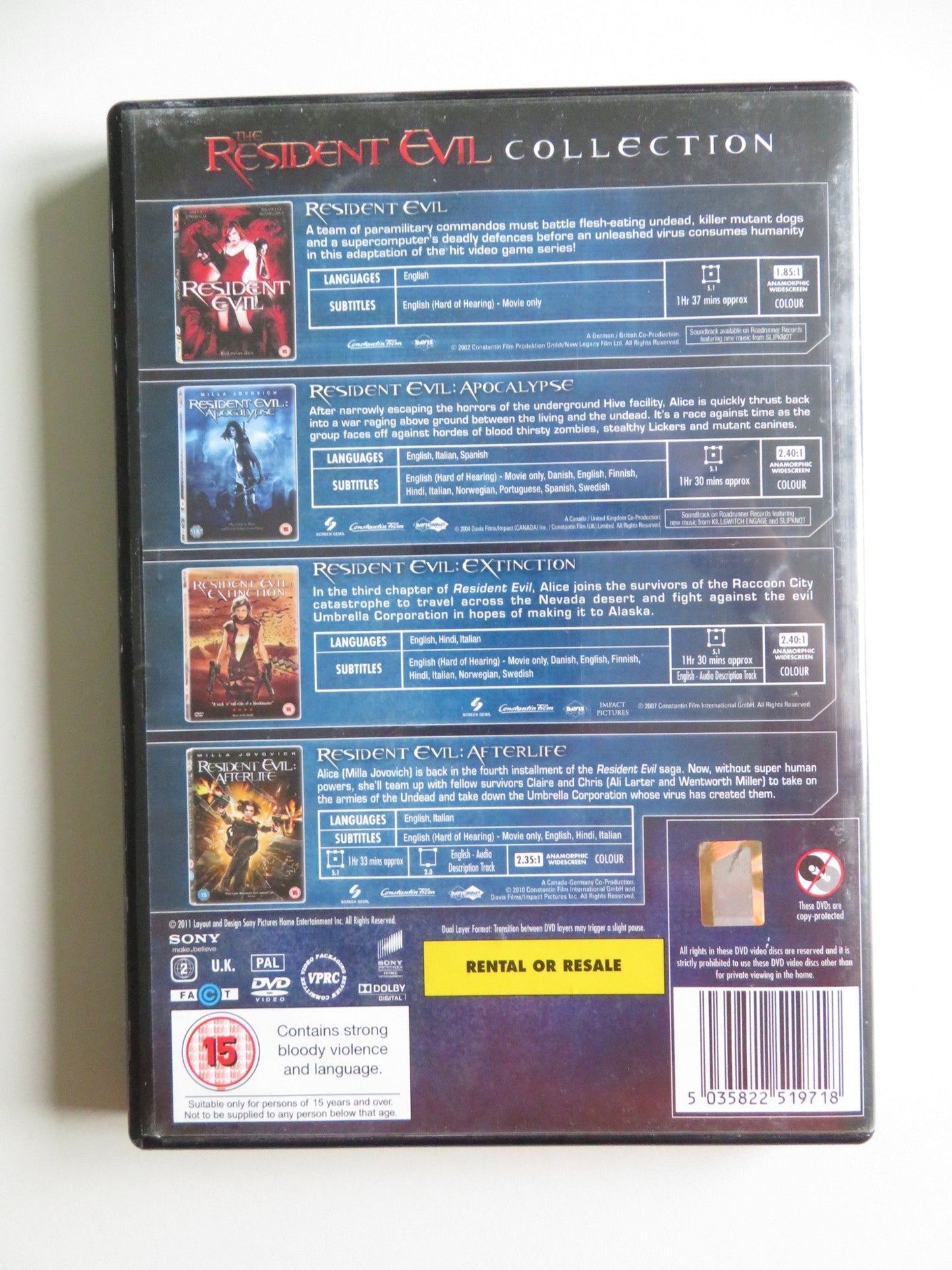 THE RESIDENT EVIL COLLECTION - 4 DISC (DVD) MILLA JOVOVICH 2002 REGION 2 Movie posters