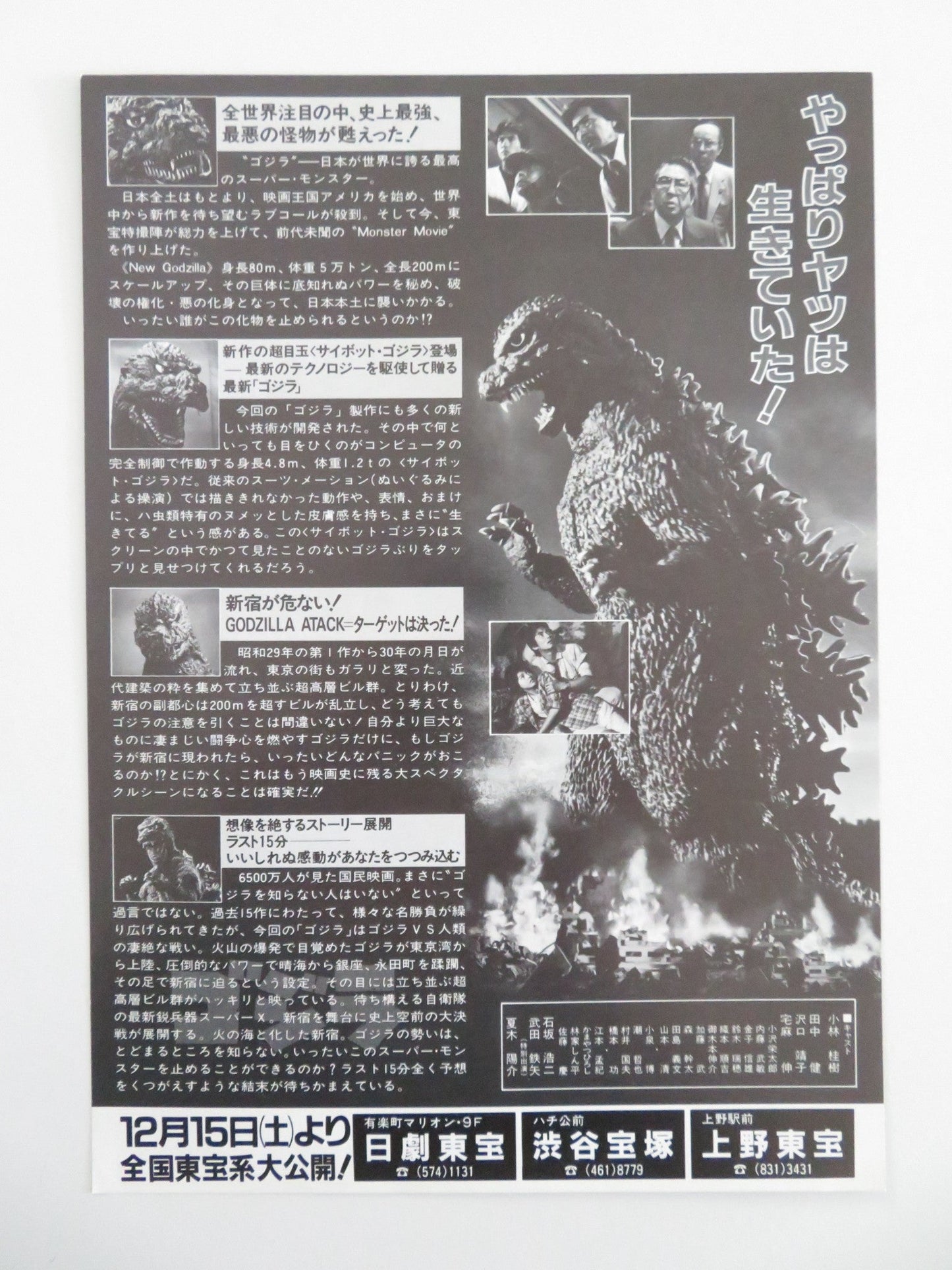 The Return of Godzilla Japanese Chirashi (B5) Poster Keiju Kobayashi Tana 1984 Movie posters