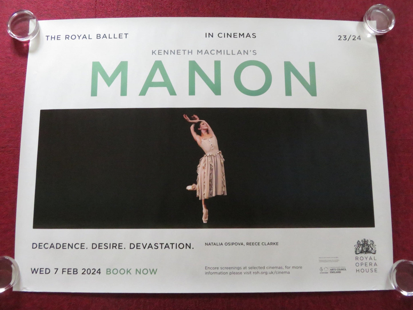 THE ROYAL BALLET: MANON UK QUAD ROLLED POSTER OSIPOVA ROYAL OPERA HOUSE 2024 Rendezvous Cinema Movie posters