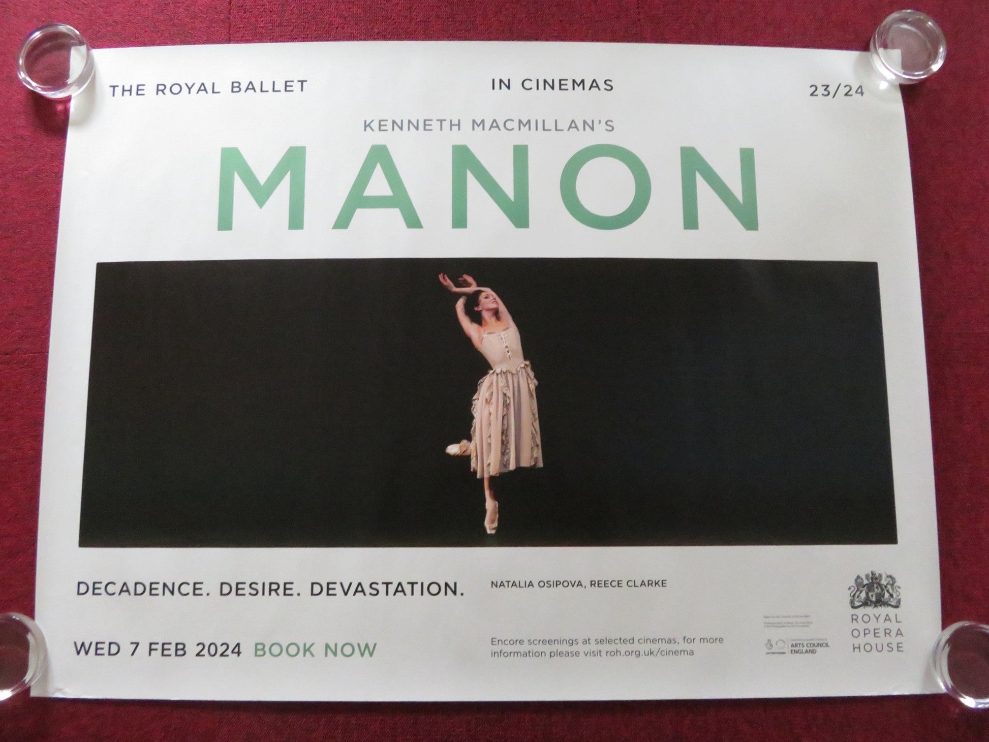 THE ROYAL BALLET: MANON UK QUAD ROLLED POSTER OSIPOVA ROYAL OPERA HOUSE 2024 Rendezvous Cinema Movie posters