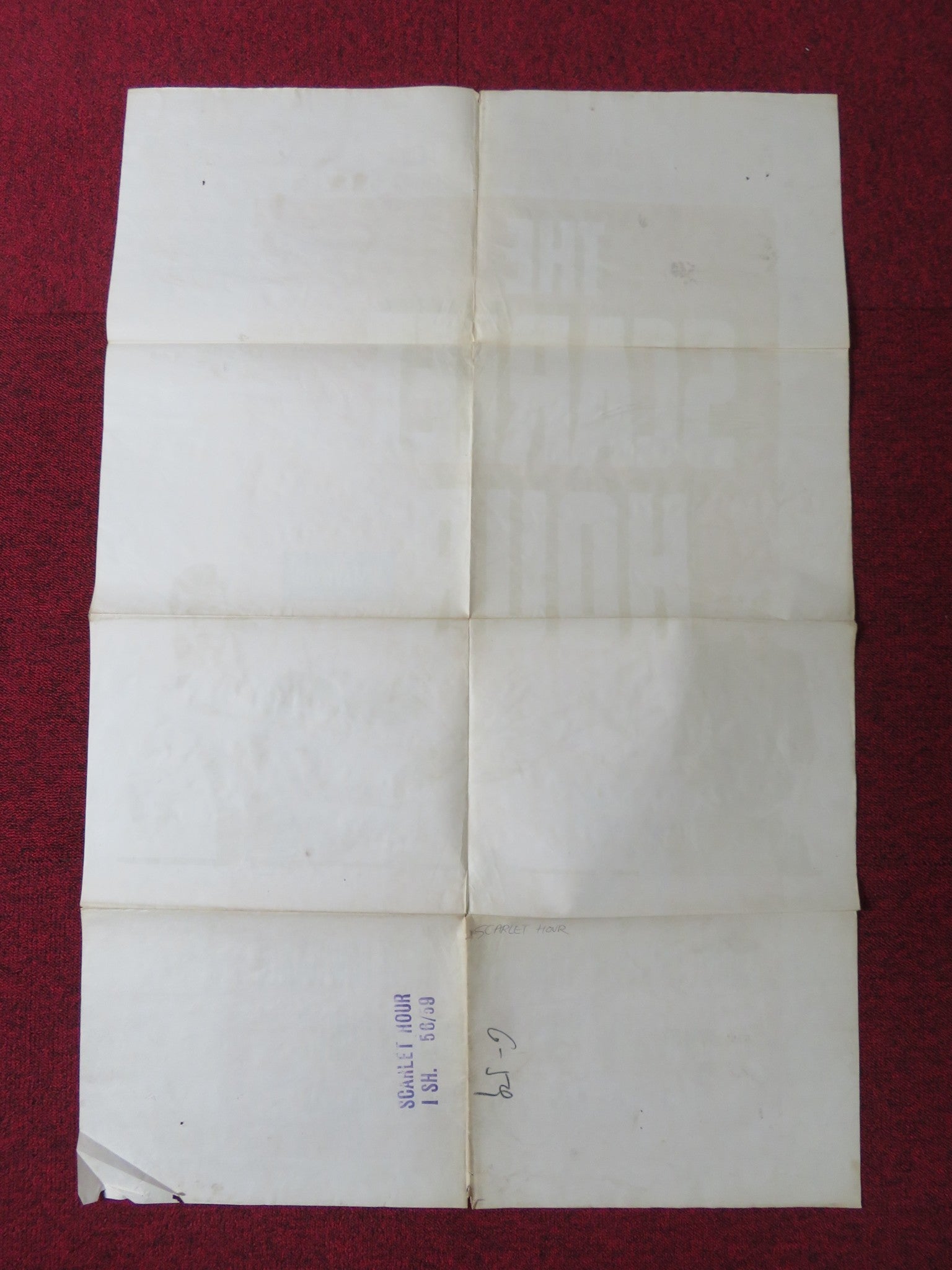 THE SCARLET HOUR FOLDED US ONE SHEET POSTER CAROL OHMART TOM TRYON 1956 Rendezvous Cinema Movie posters